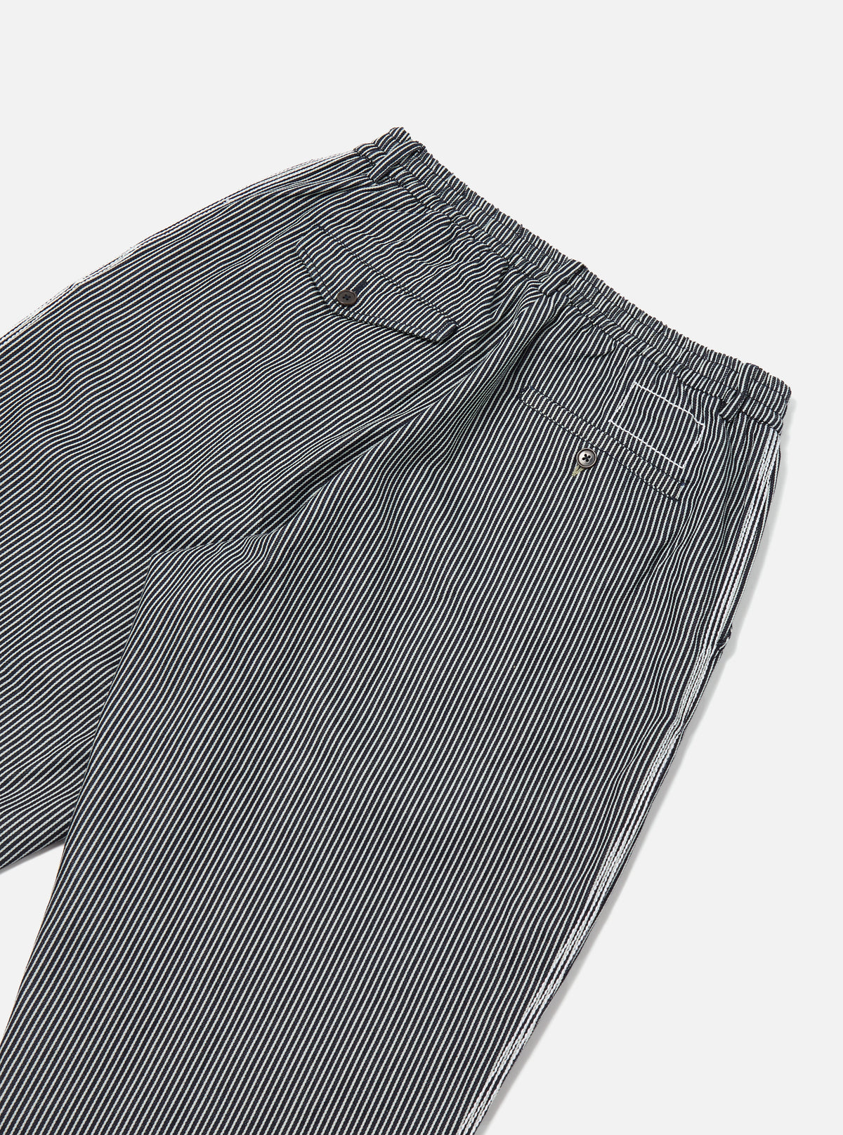 Universal Works Pleated Track Pant in Indigo Hickory Stripe Denim