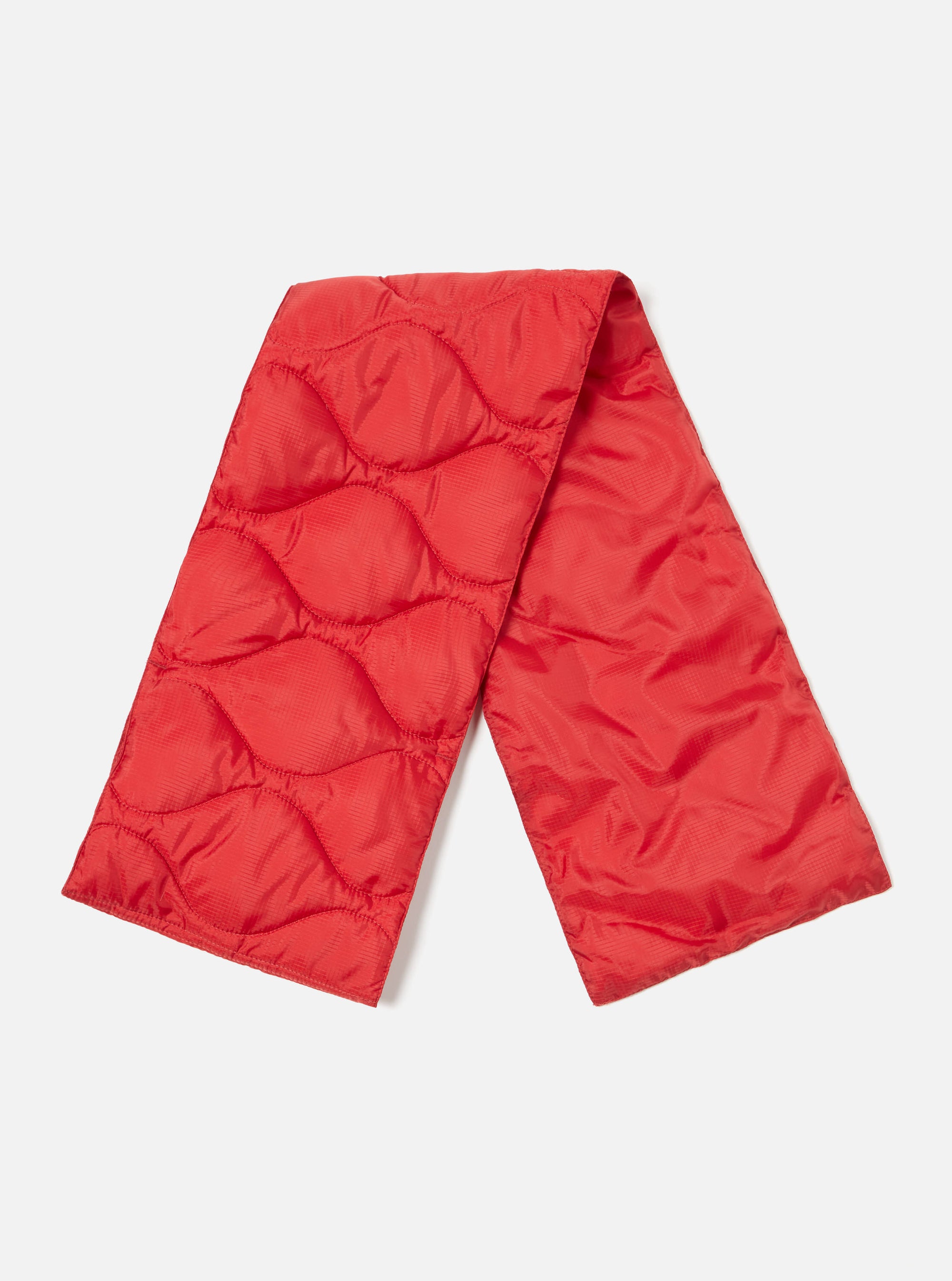 Taion by F/CE. Packable Down Scarf in Red Nylon Ripstop/Duck Down