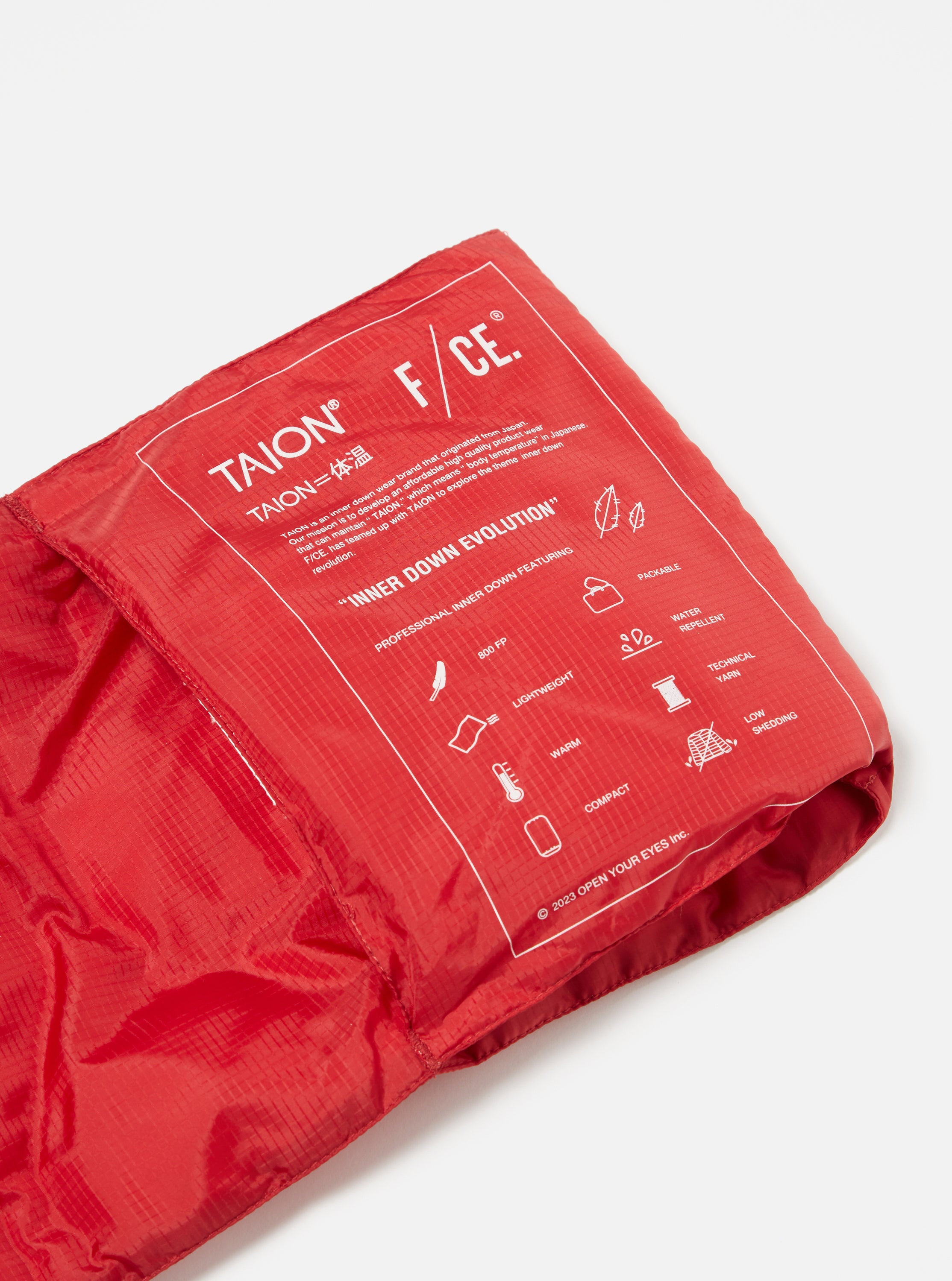 Taion by F/CE. Packable Down Scarf in Red Nylon Ripstop/Duck Down