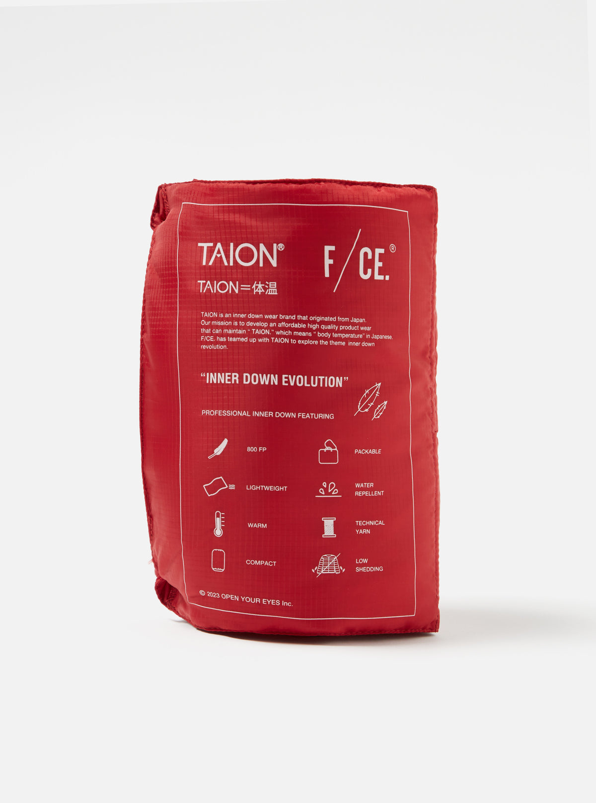 Taion by F/CE. Packable Down Scarf in Red Nylon Ripstop/Duck Down