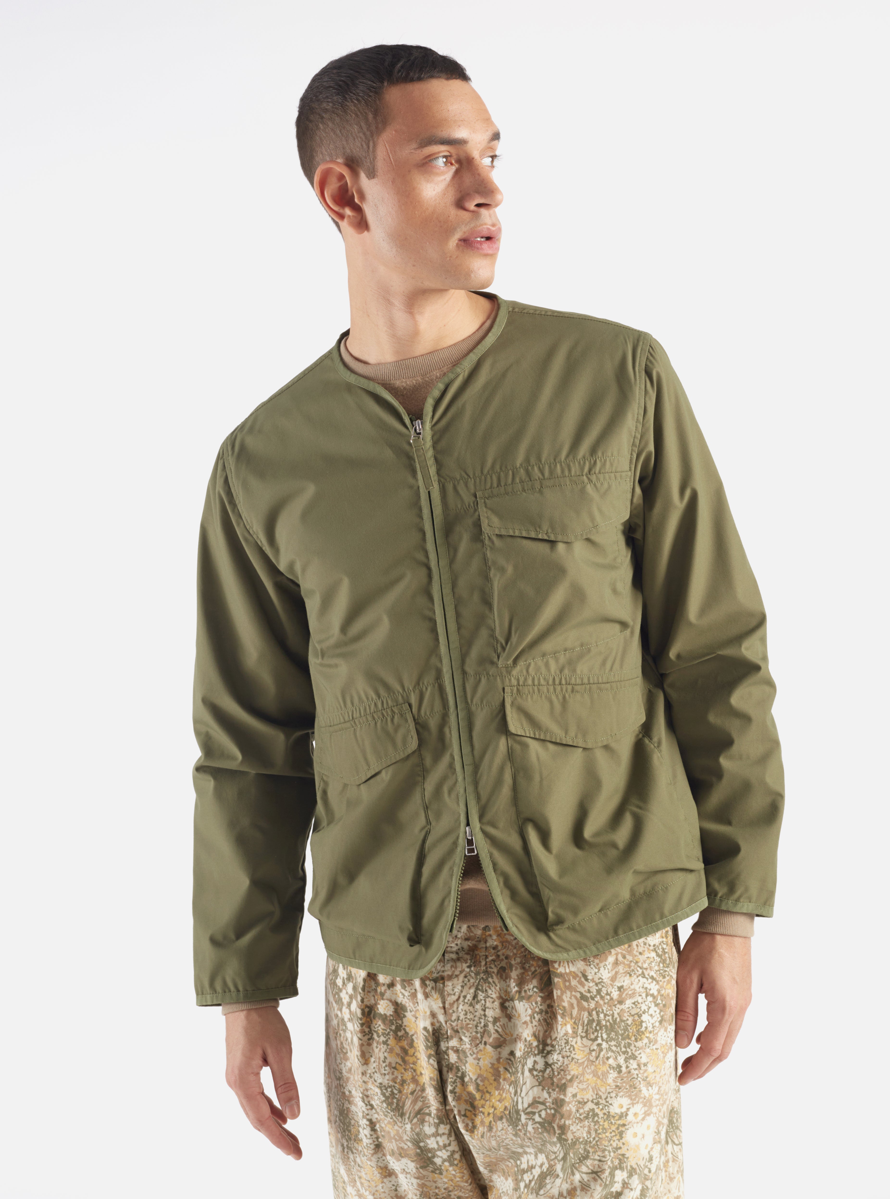 Olive & Oak Sweater Sleeve Cotton Military Jacket in Olive