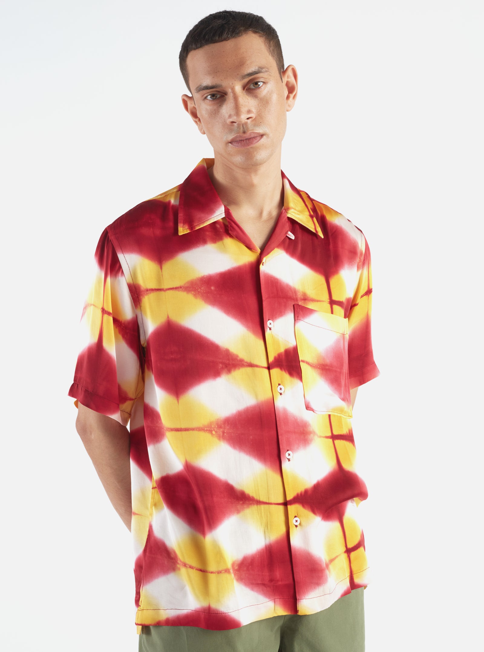 Universal Works Camp Shirt in Red/Yellow Tie Dye