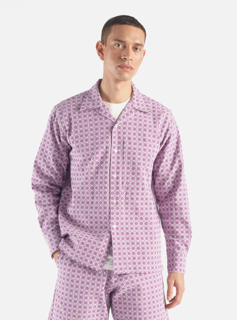 Universal Works L/S Camp Shirt II in Lilac Tile 2 Cotton