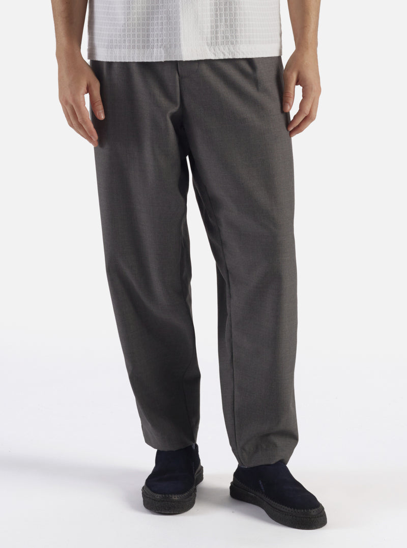 Universal Works Pleated Track Pant in Grey Marl Tropical Suiting