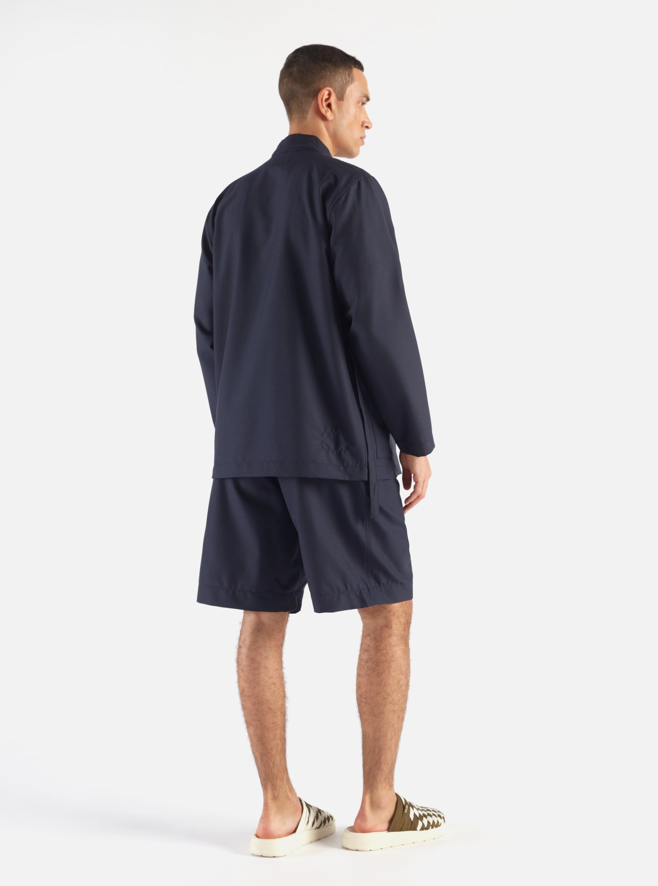 Universal Works Pleated Track Short in Navy Tropical Suiting