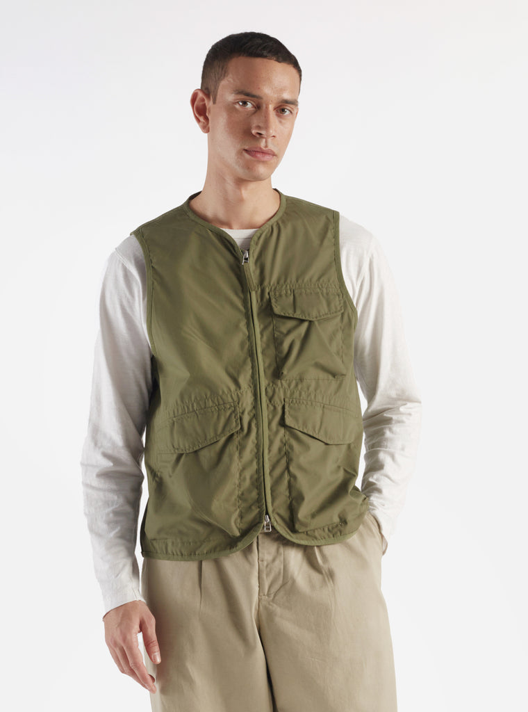 Universal Works Parachute Liner Gilet in Olive Recycled Poly Tech