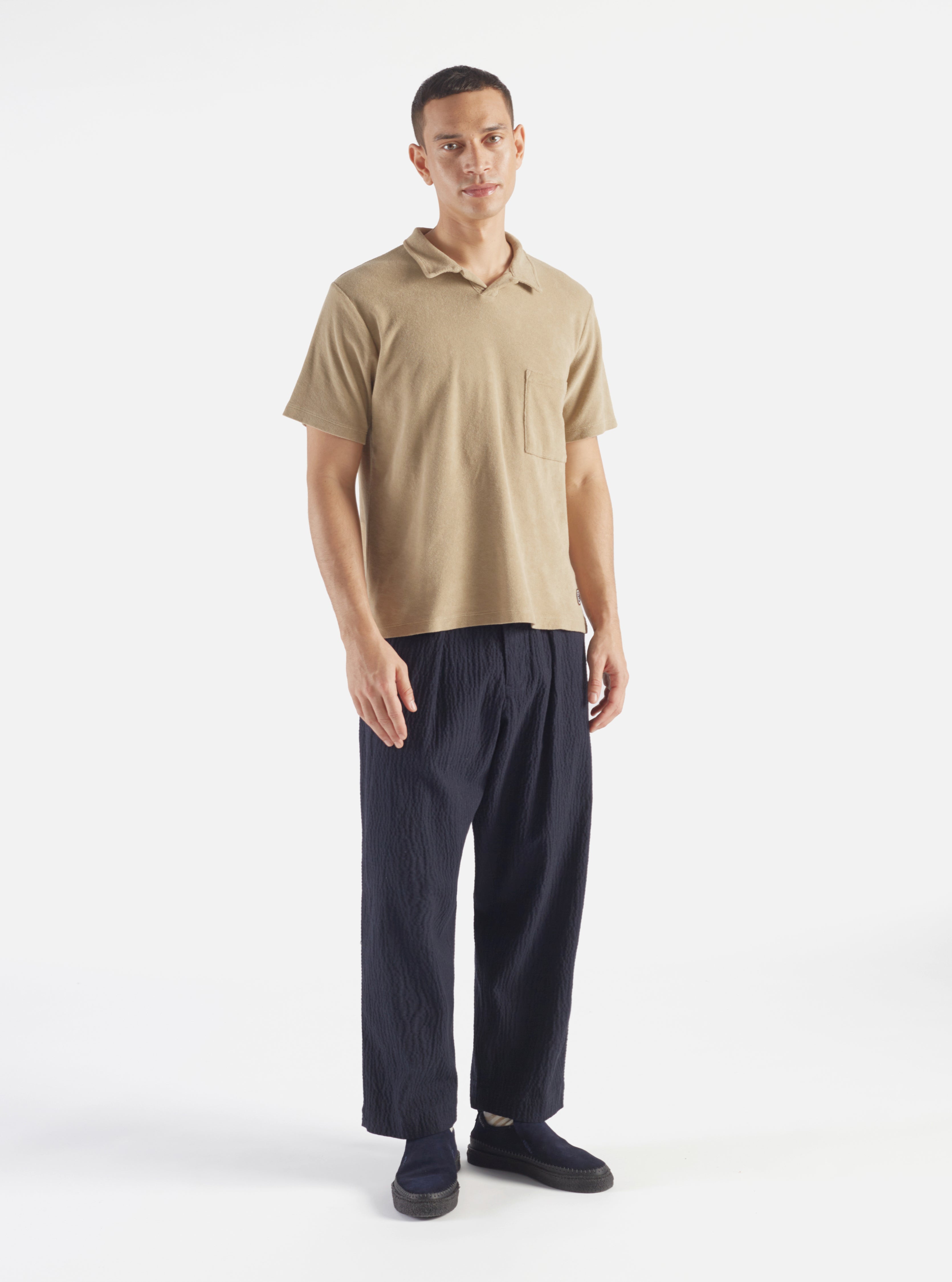 Universal Works Vacation Polo in Summer Oak Light Weight Terry
