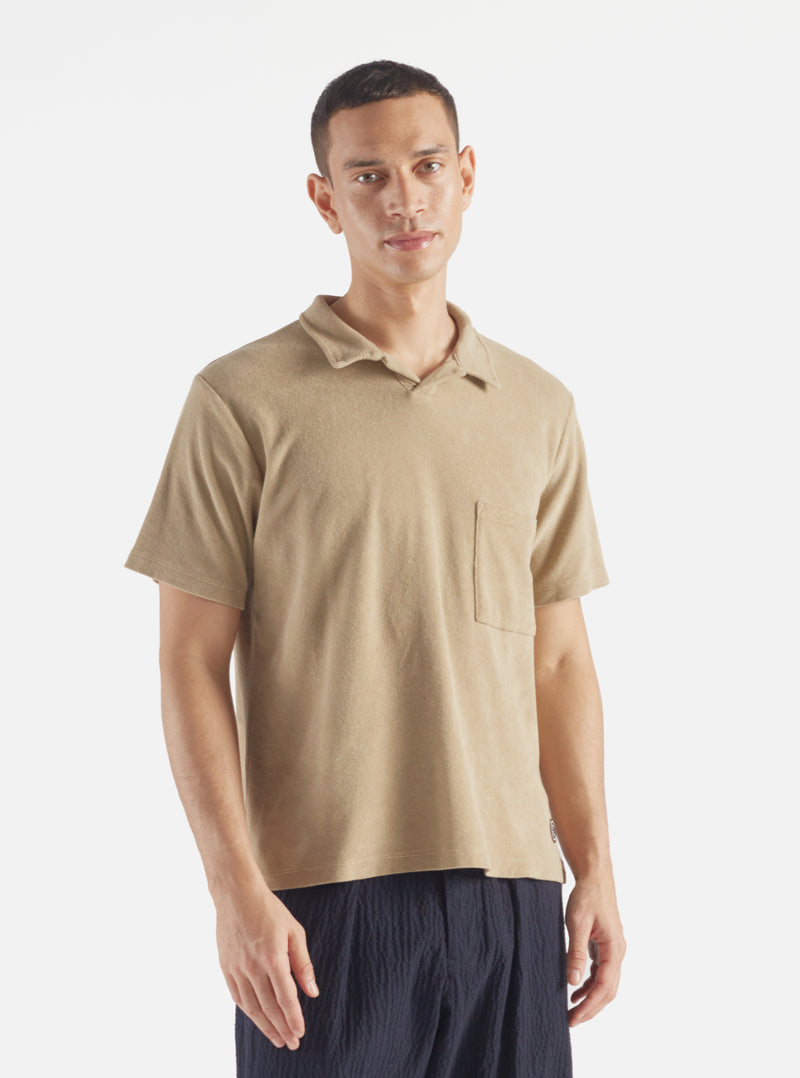 Universal Works Vacation Polo in Summer Oak Light Weight Terry
