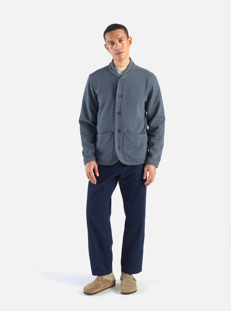 Universal Works Lancaster Jacket in Navy Recycled Cotton Blend Jersey