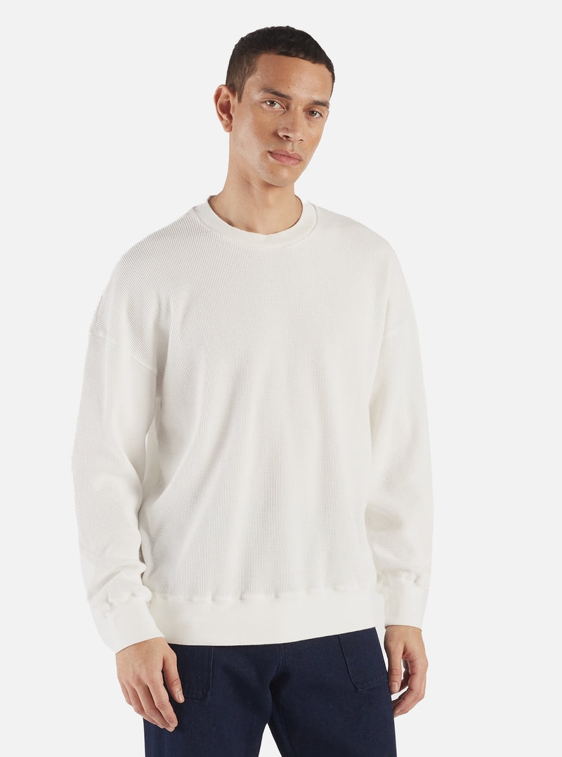 Universal Works Loose Sweatshirt in Off White Organic Cotton/Hemp Waffle