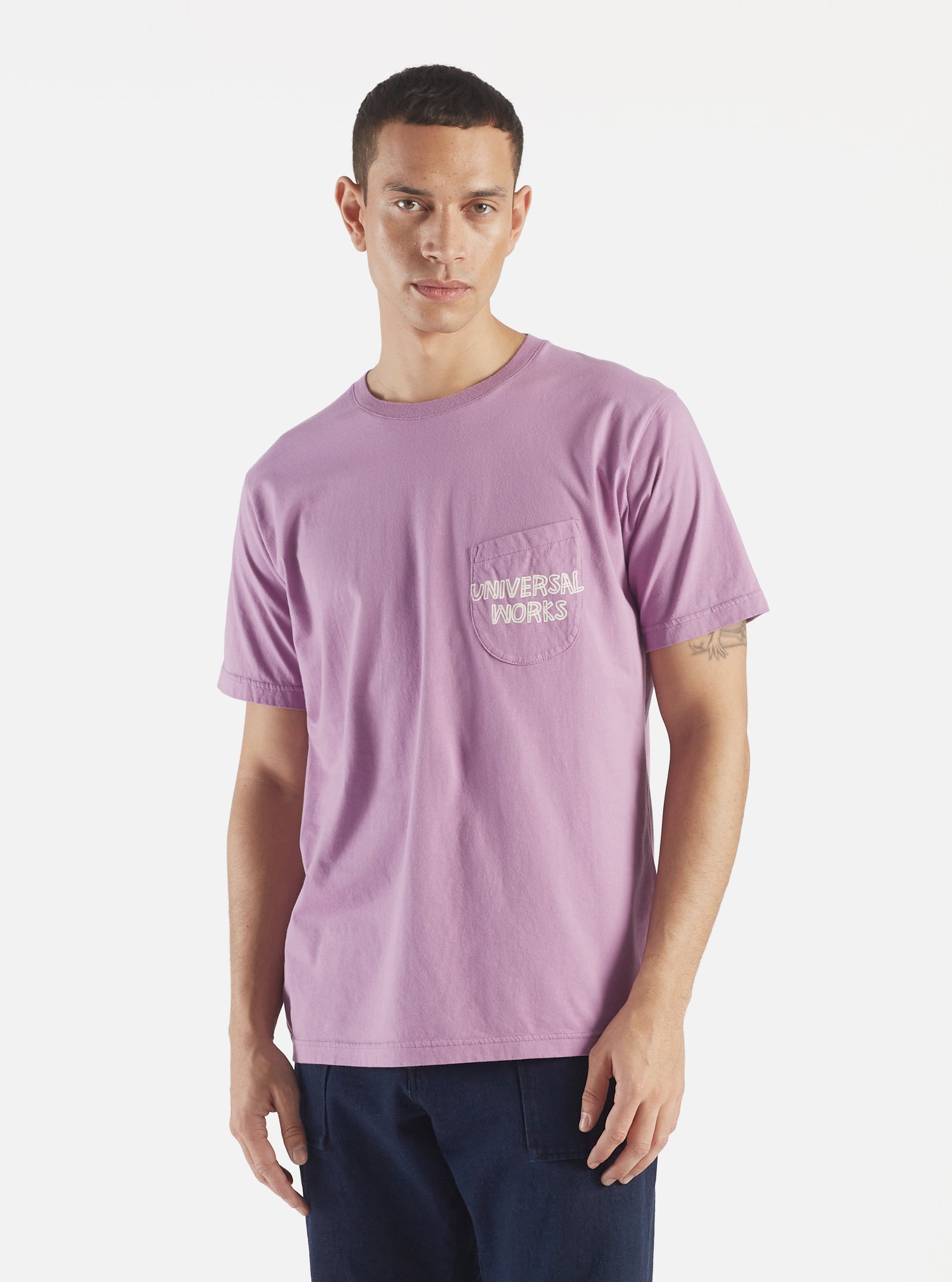 Universal Works Print Pocket Tee in Lilac Organic Jersey