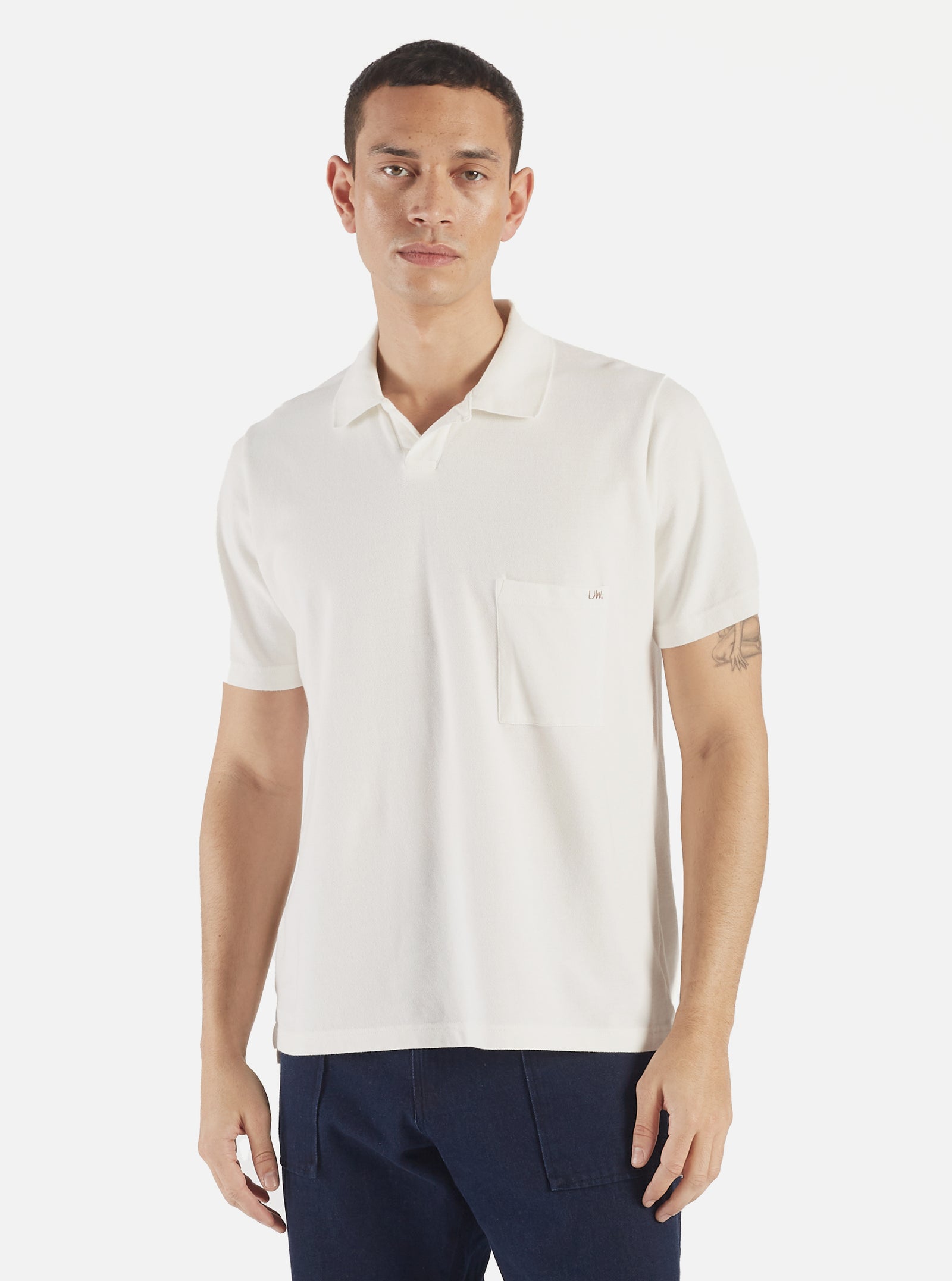 Universal Works Vacation Polo in Off White Piquet