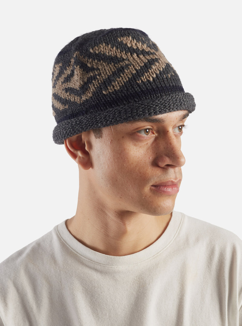 cableami® Watch Cap in Grey Wool Jacquard