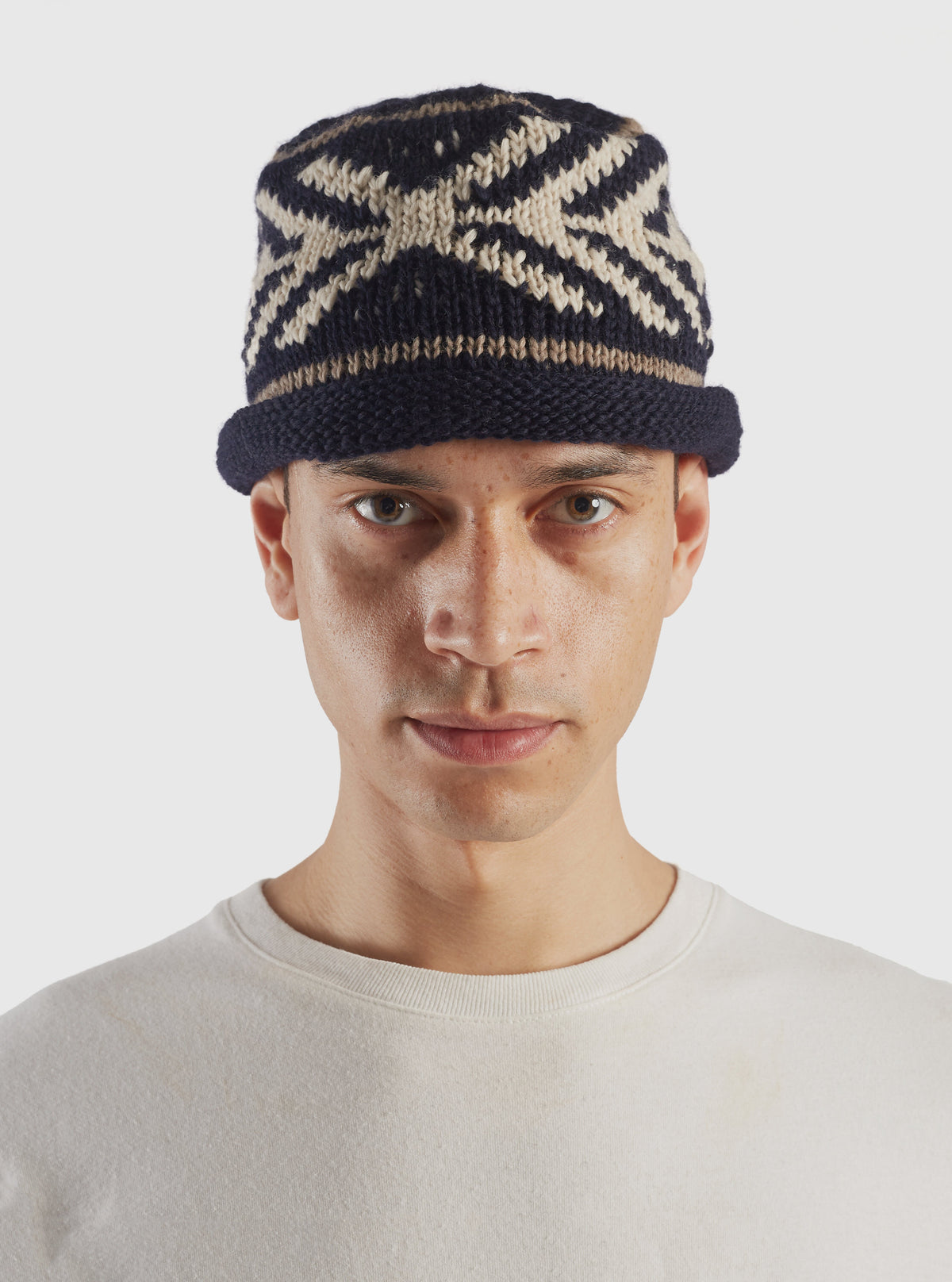 cableami® Watch Cap in Navy Wool Jacquard