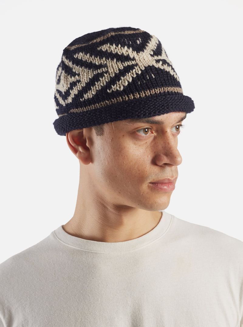 cableami® Watch Cap in Navy Wool Jacquard