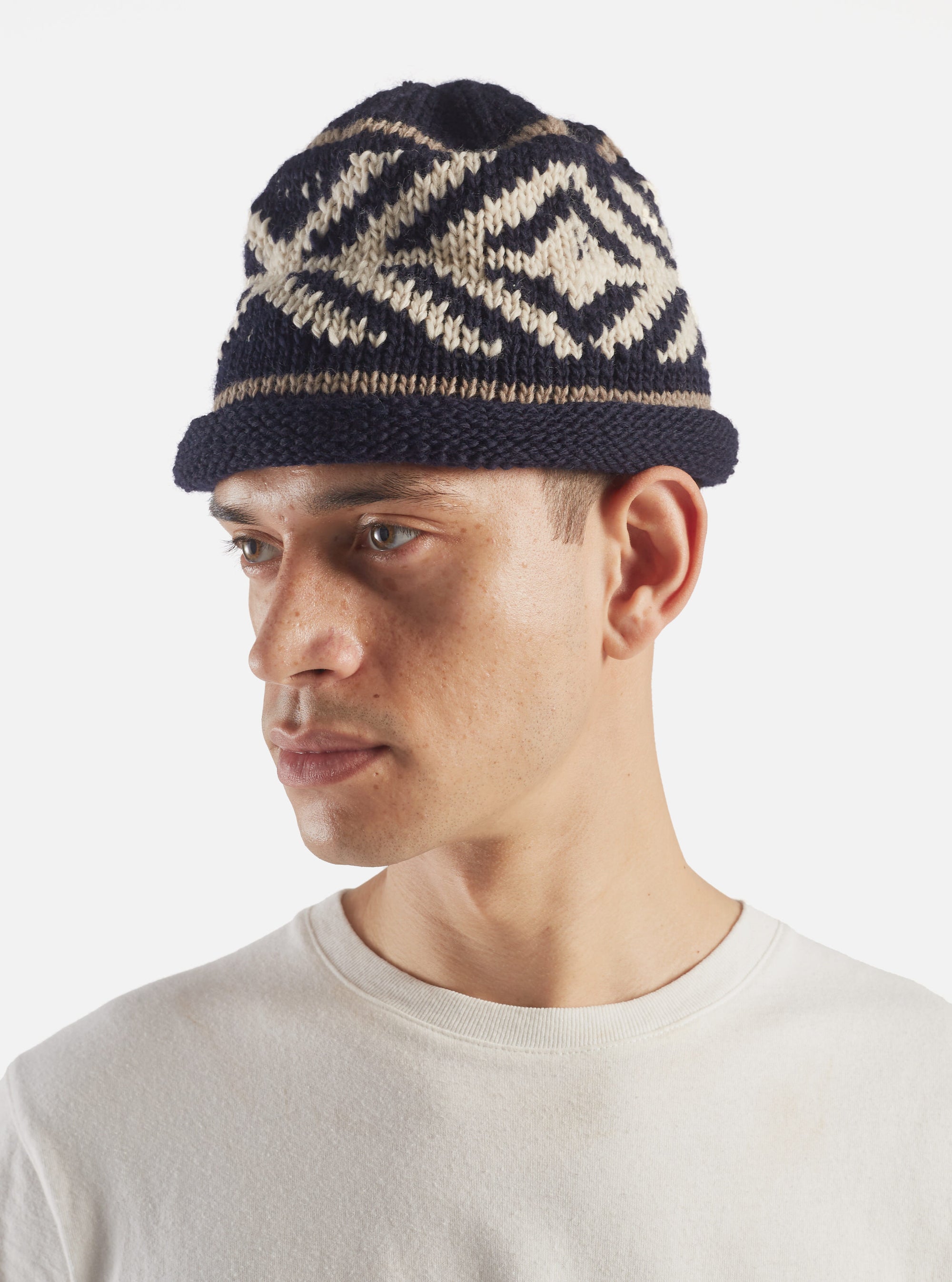 cableami® Watch Cap in Navy Wool Jacquard