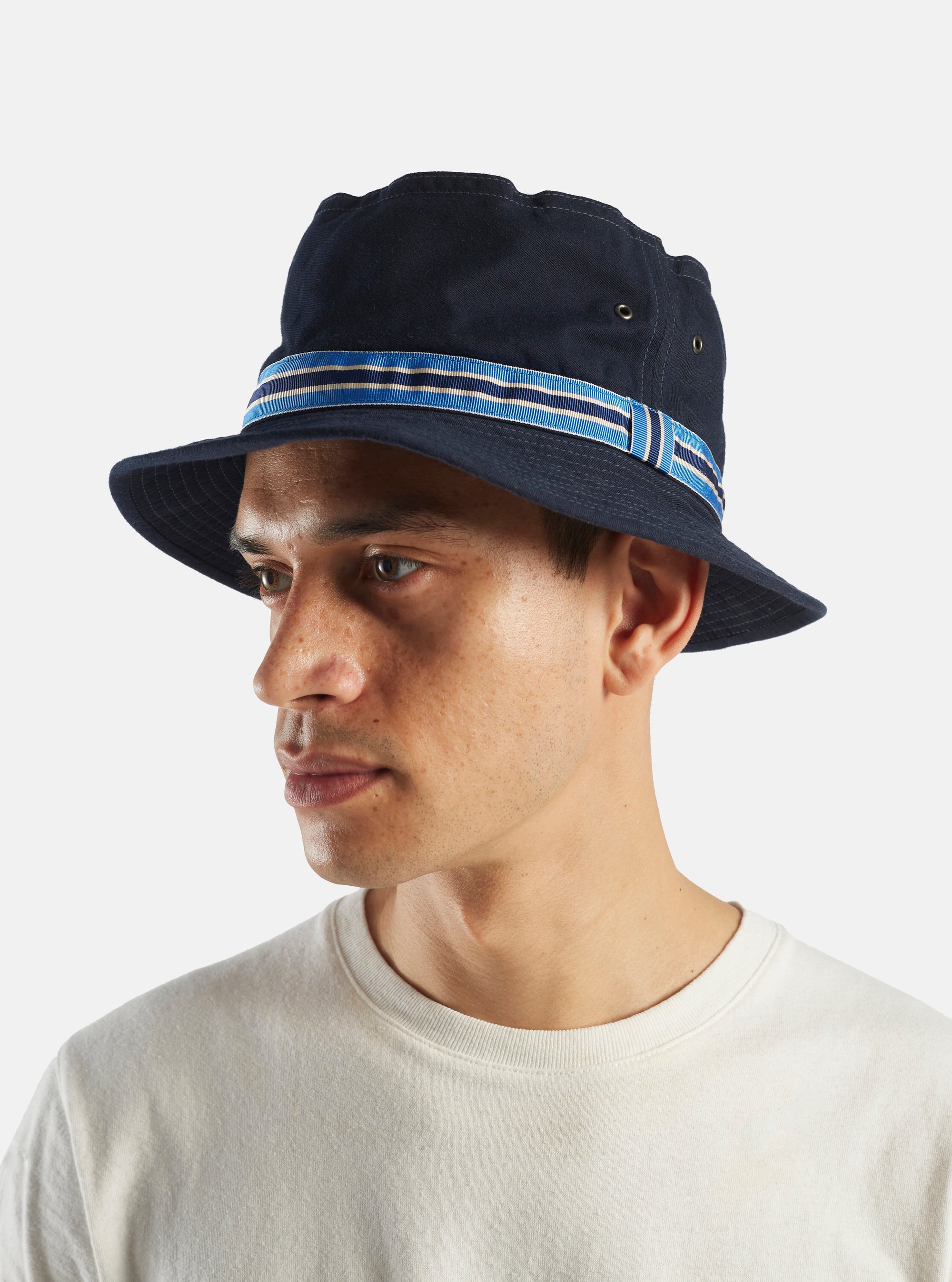 cableami® Loose Light Pork Pie Hat in Navy Chino Cotton