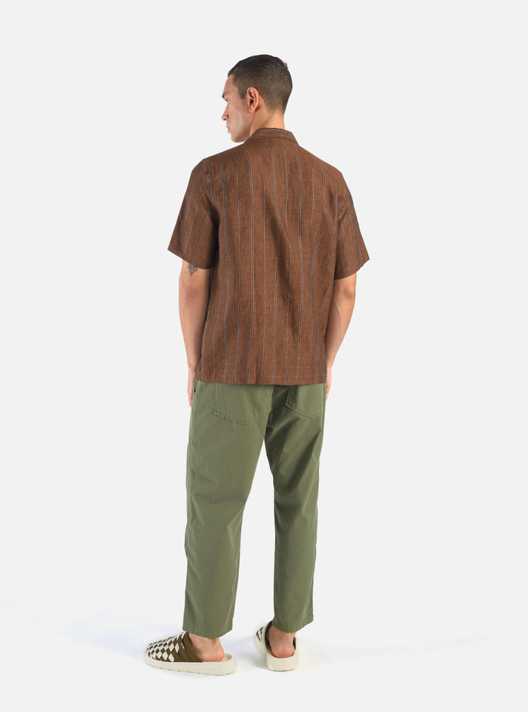Universal Works Road Shirt in Brown Stripe Linen