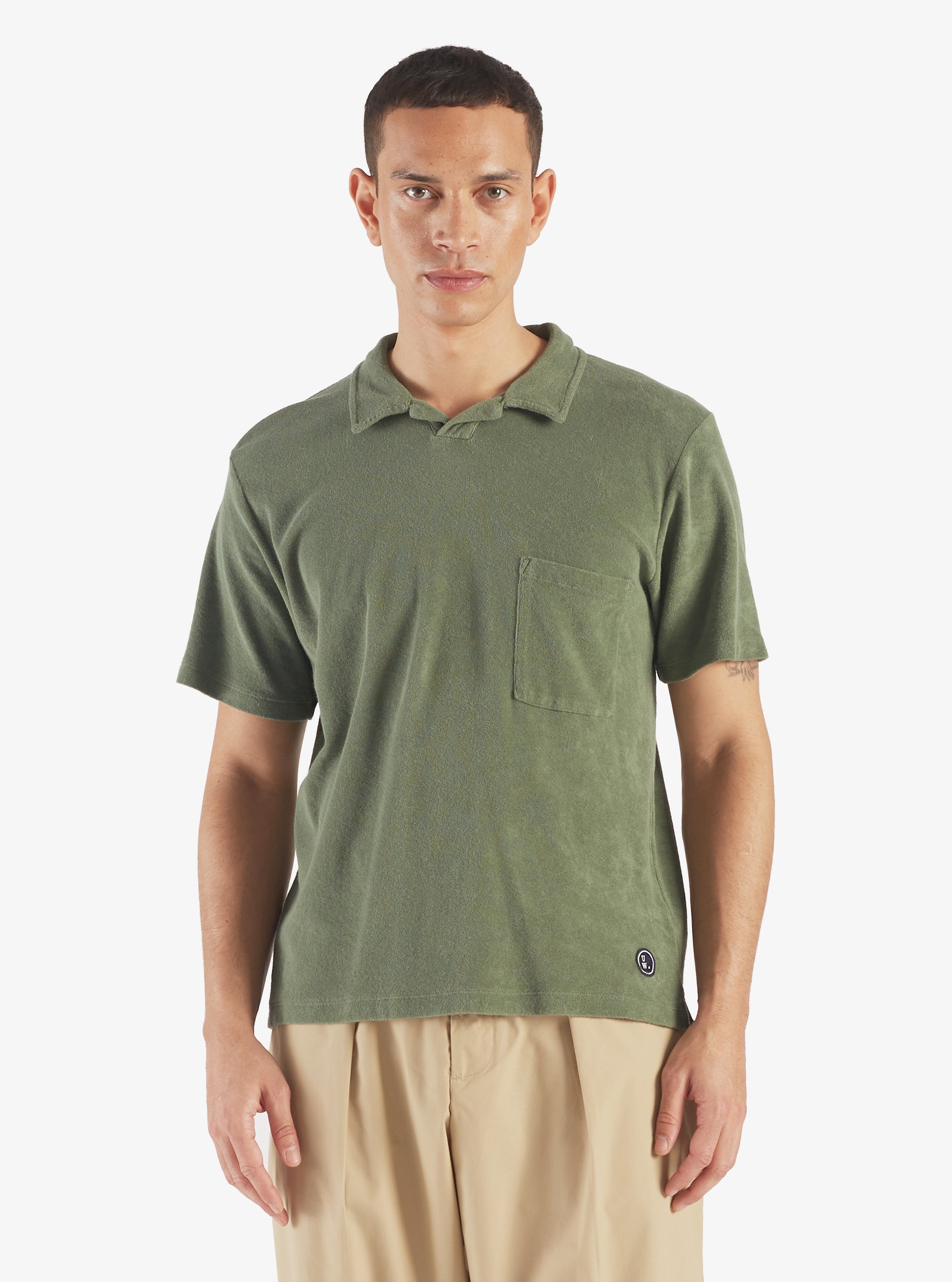 Universal Works Vacation Polo in Birch Light Weight Terry