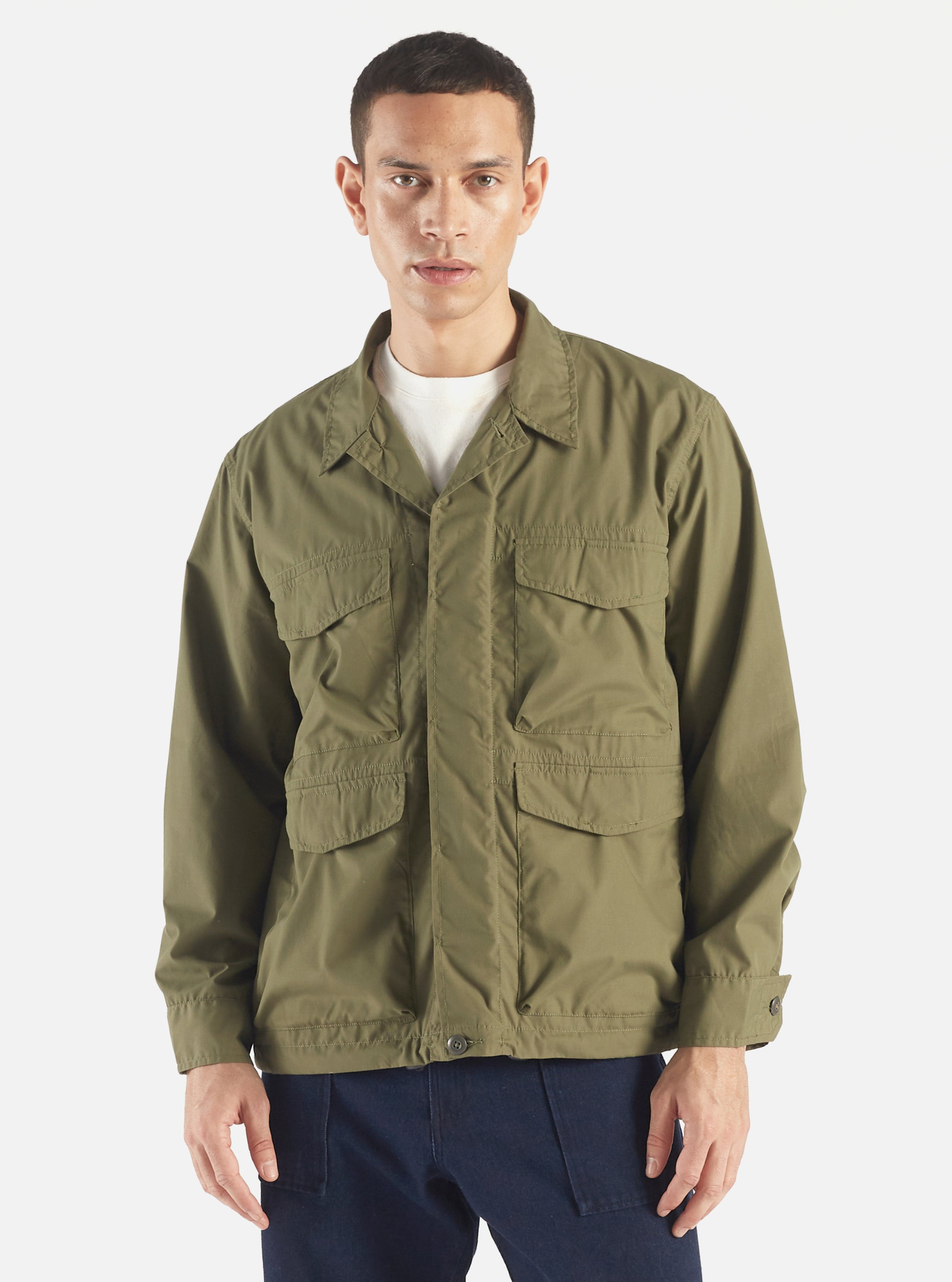 Universal Works Parachute Field Jacket in Olive Recycled Poly Tech