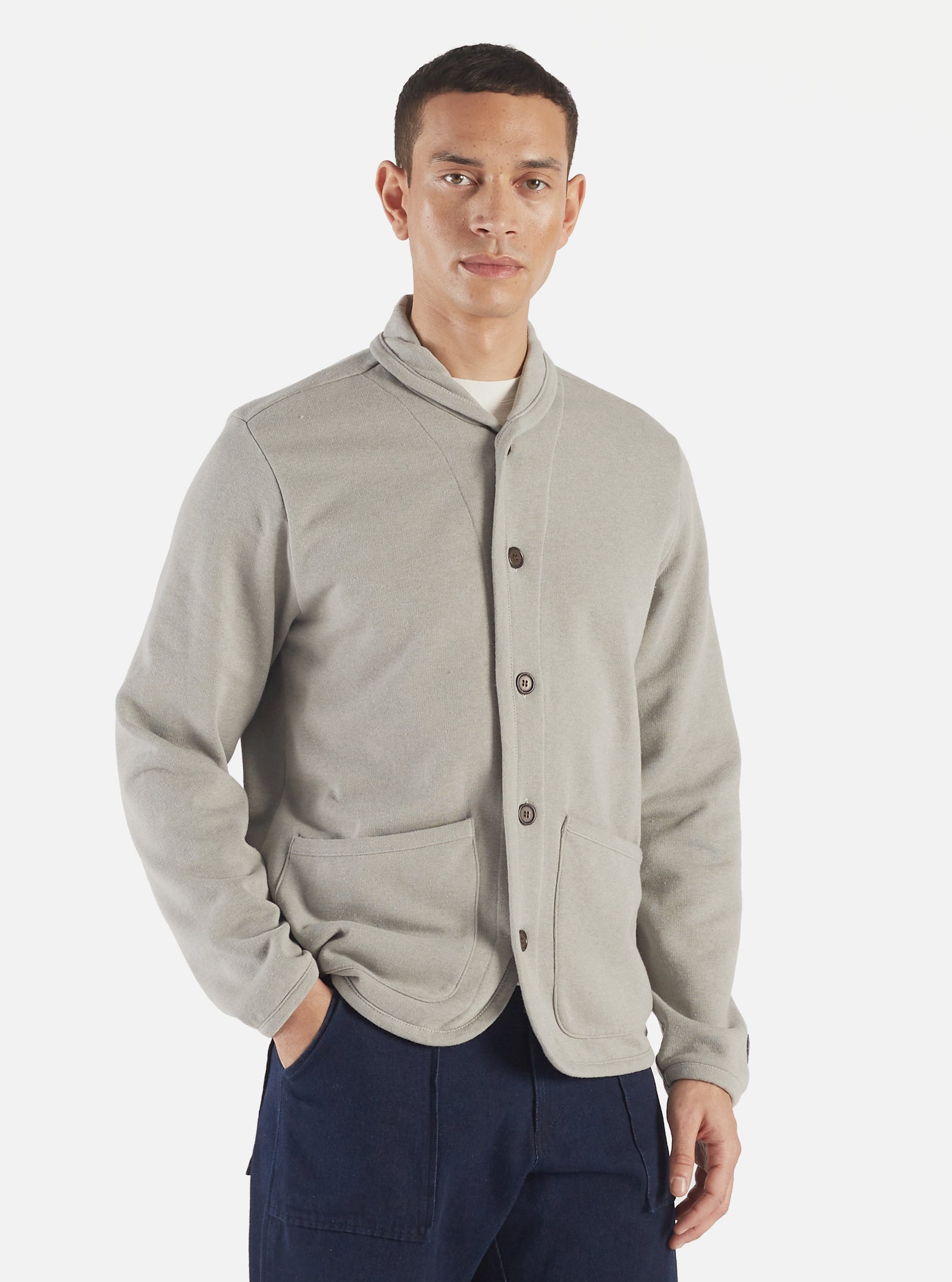 Universal Works Lancaster Jacket in Grey Marl Recycled Cotton Blend Jersey