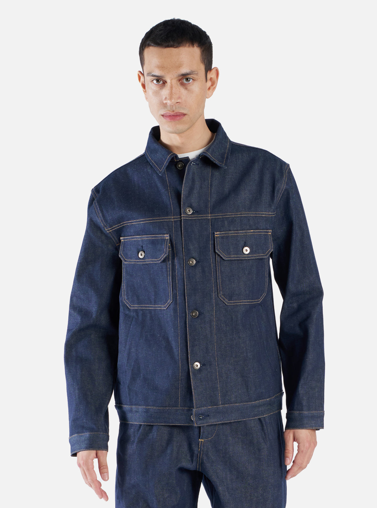 Universal Works Trucker Jacket in Indigo 13oz Selvedge Denim