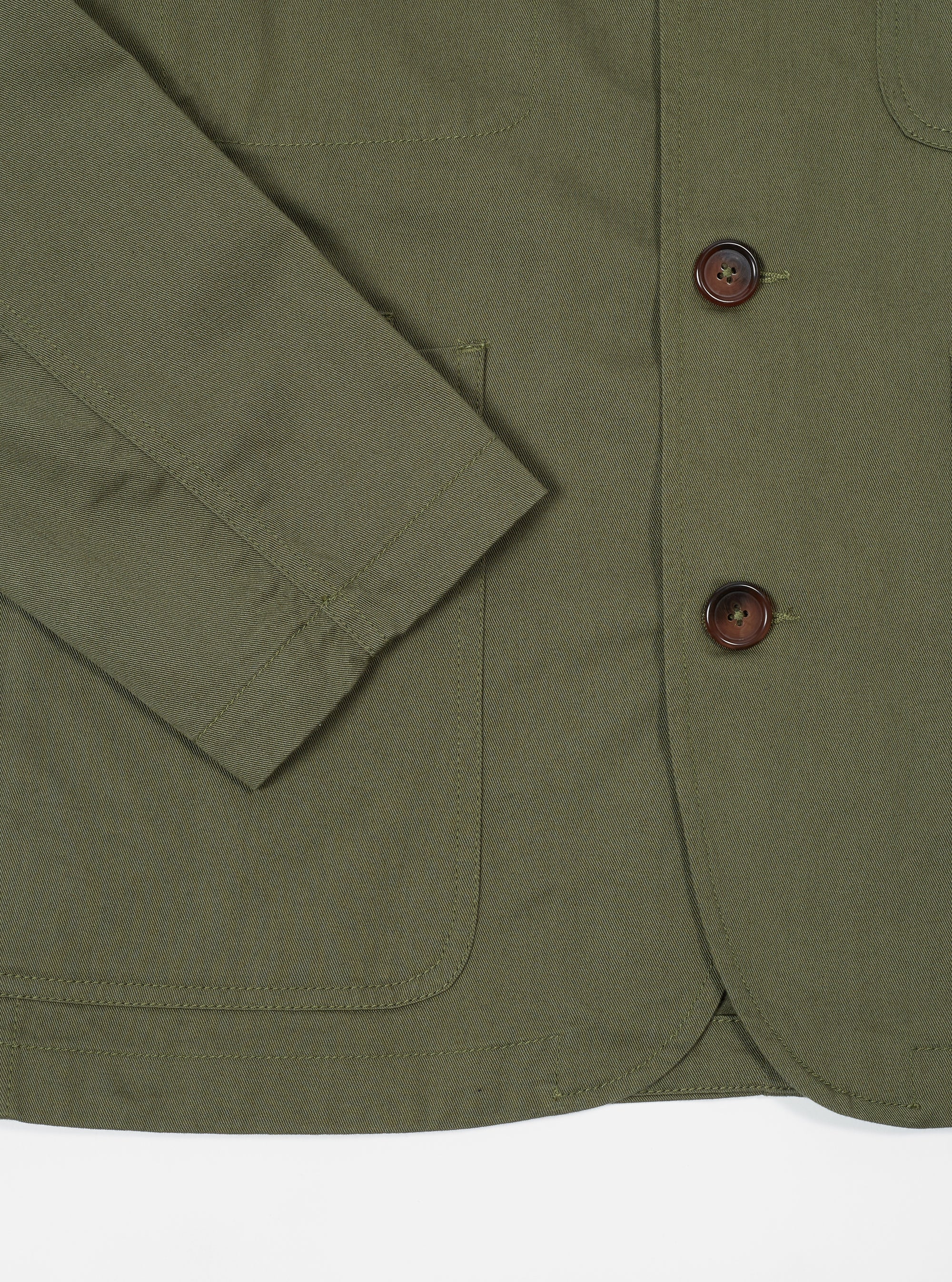 Universal Works Bakers Jacket in Light Olive Twill