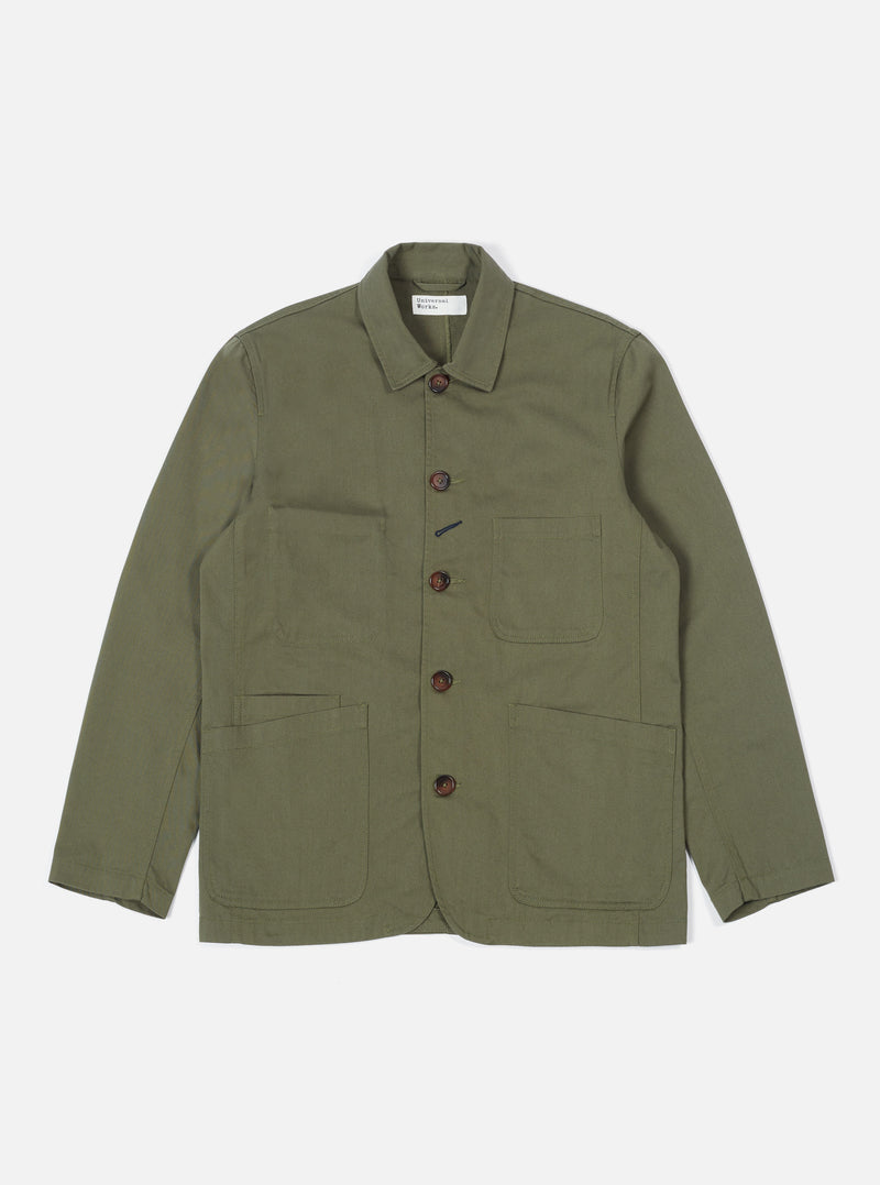 Universal Works Bakers Jacket in Light Olive Twill