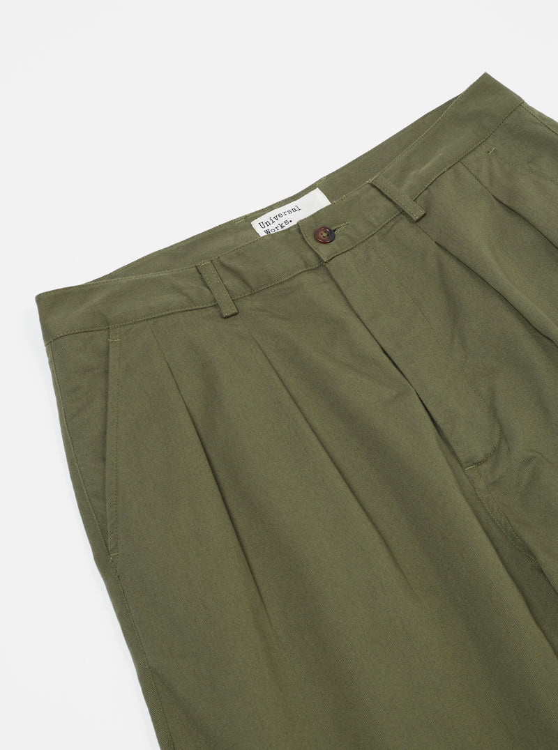 Universal Works Double Pleat Pant in Light Olive Twill