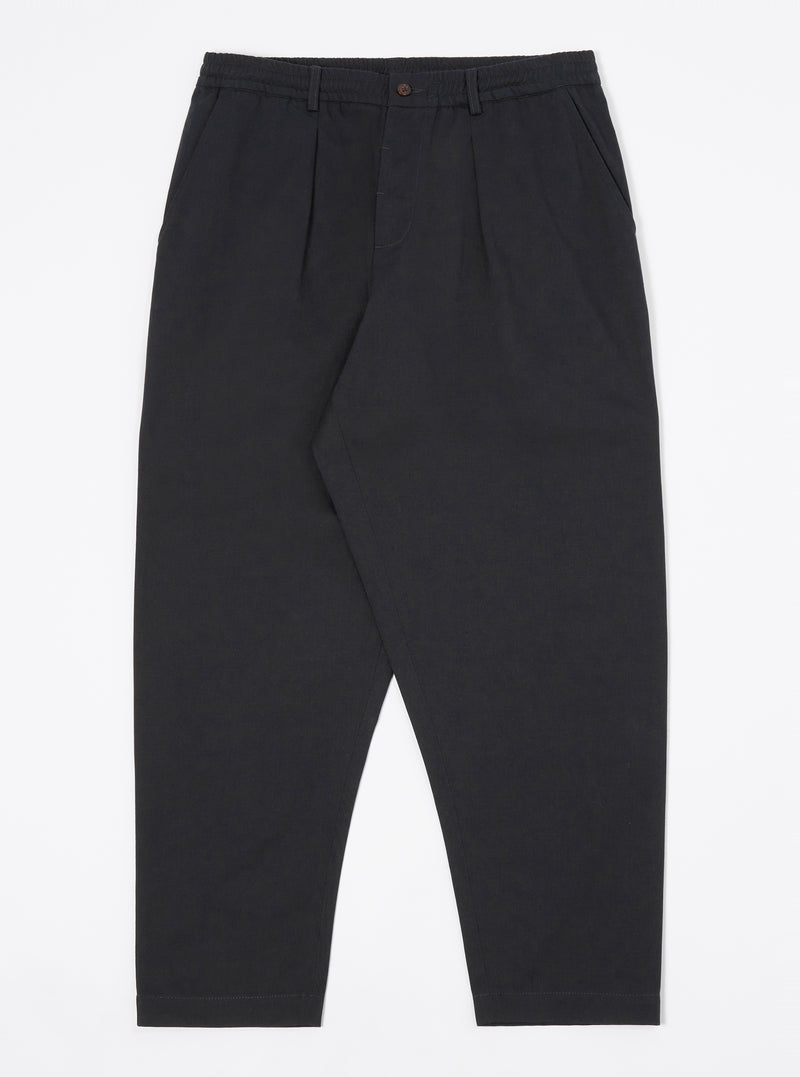Universal Works Pleated Track Pant in Black Twill