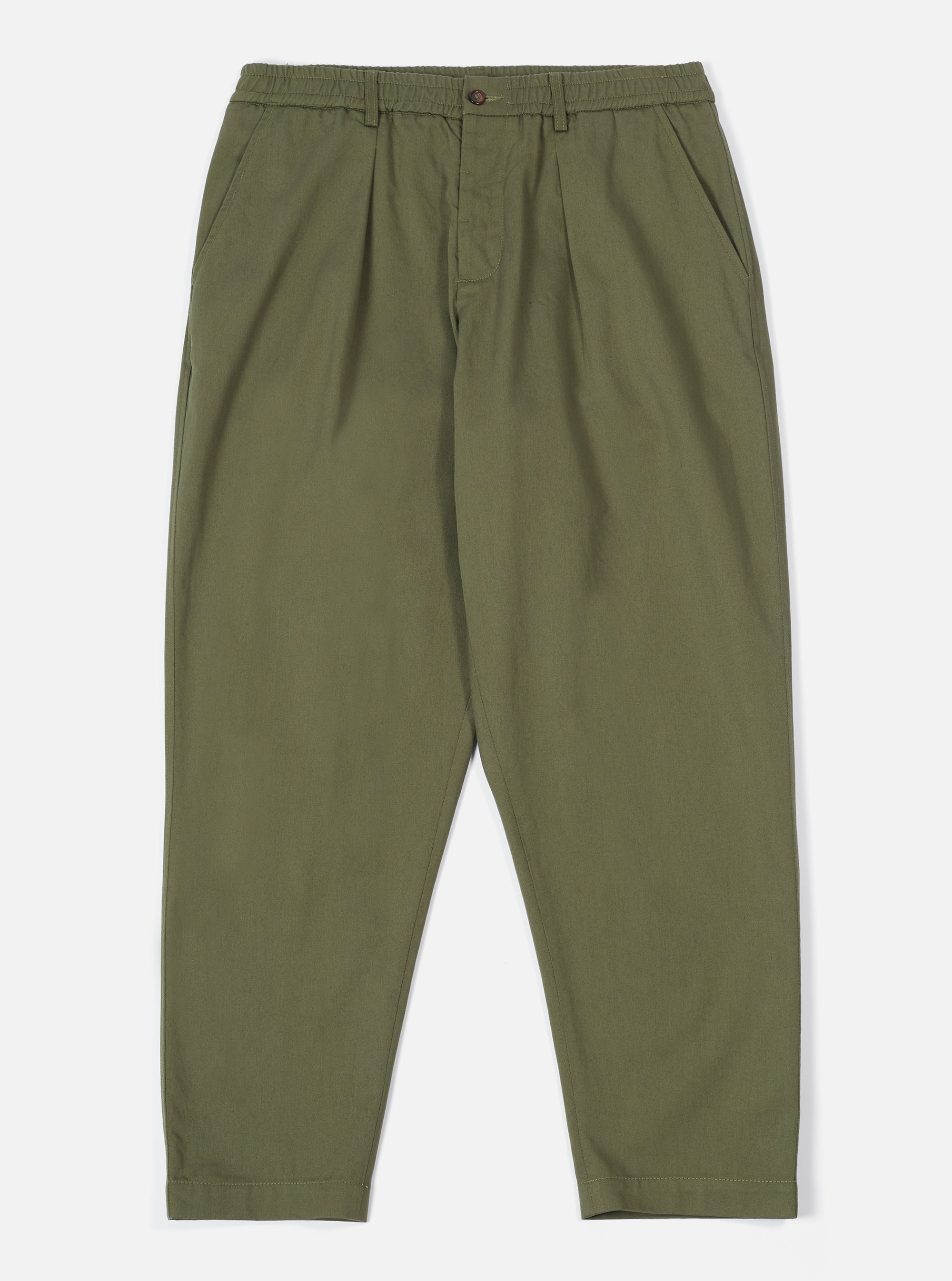 Universal Works Pleated Track Pant in Light Olive Twill