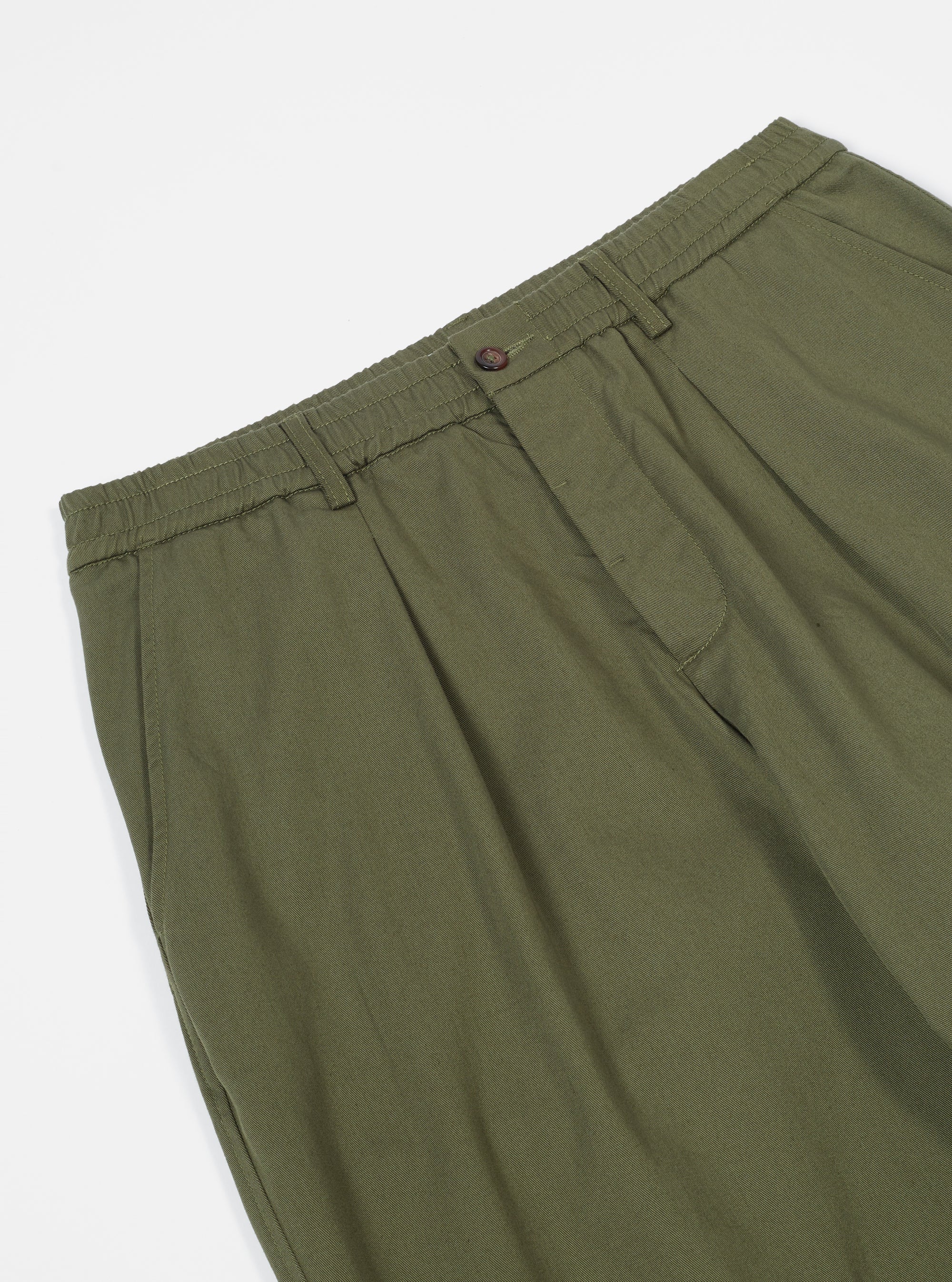 Universal Works Pleated Track Pant in Light Olive Twill