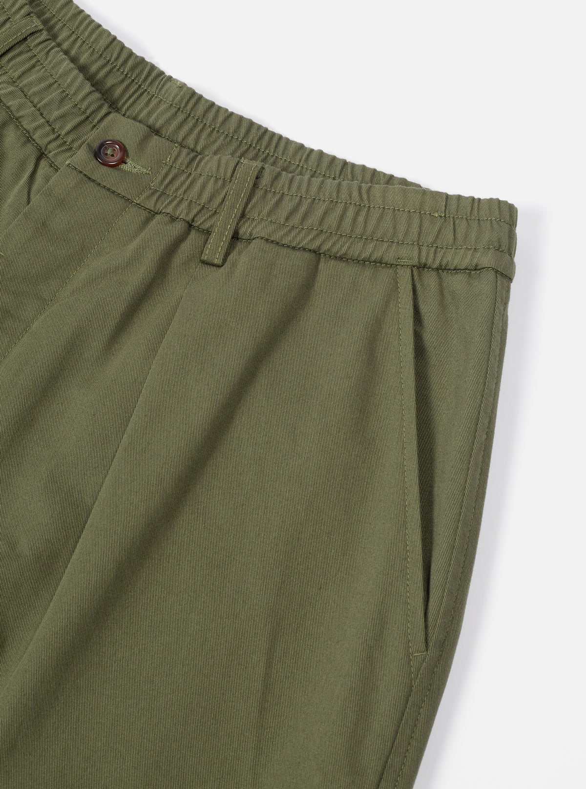 Universal Works Pleated Track Pant in Light Olive Twill