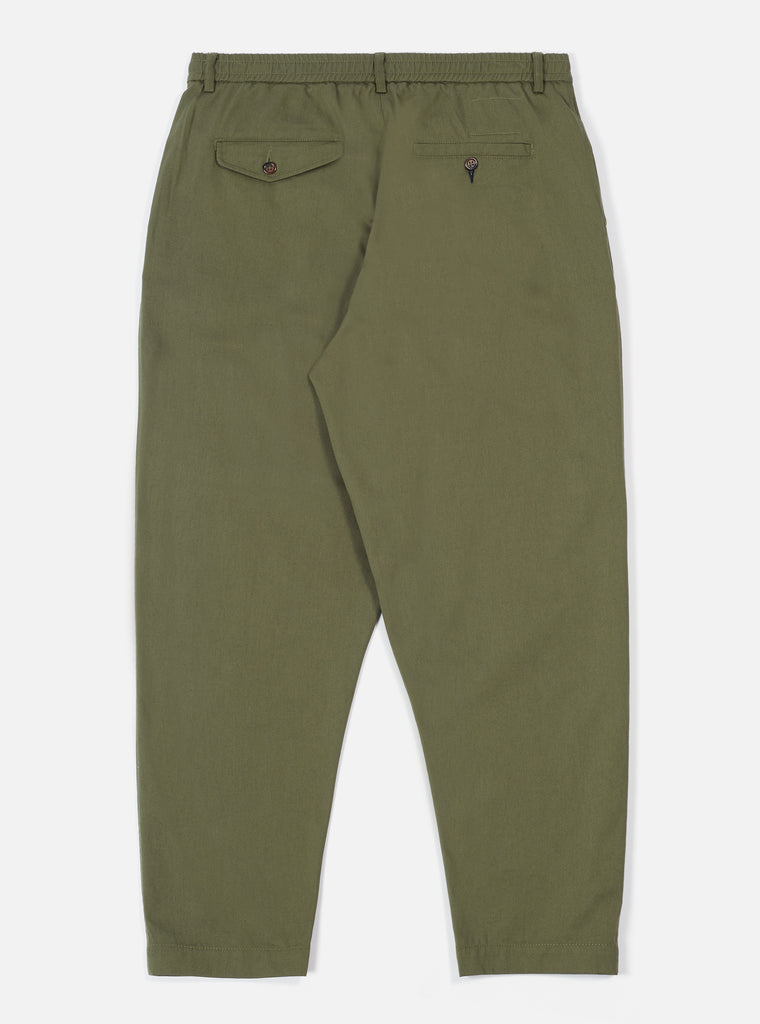 Universal Works Pleated Track Pant in Light Olive Twill