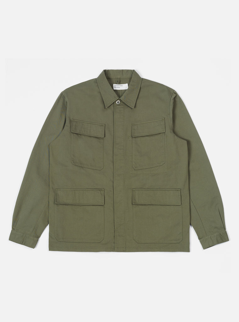 Universal Works MW Fatigue Jacket in Light Olive Twill