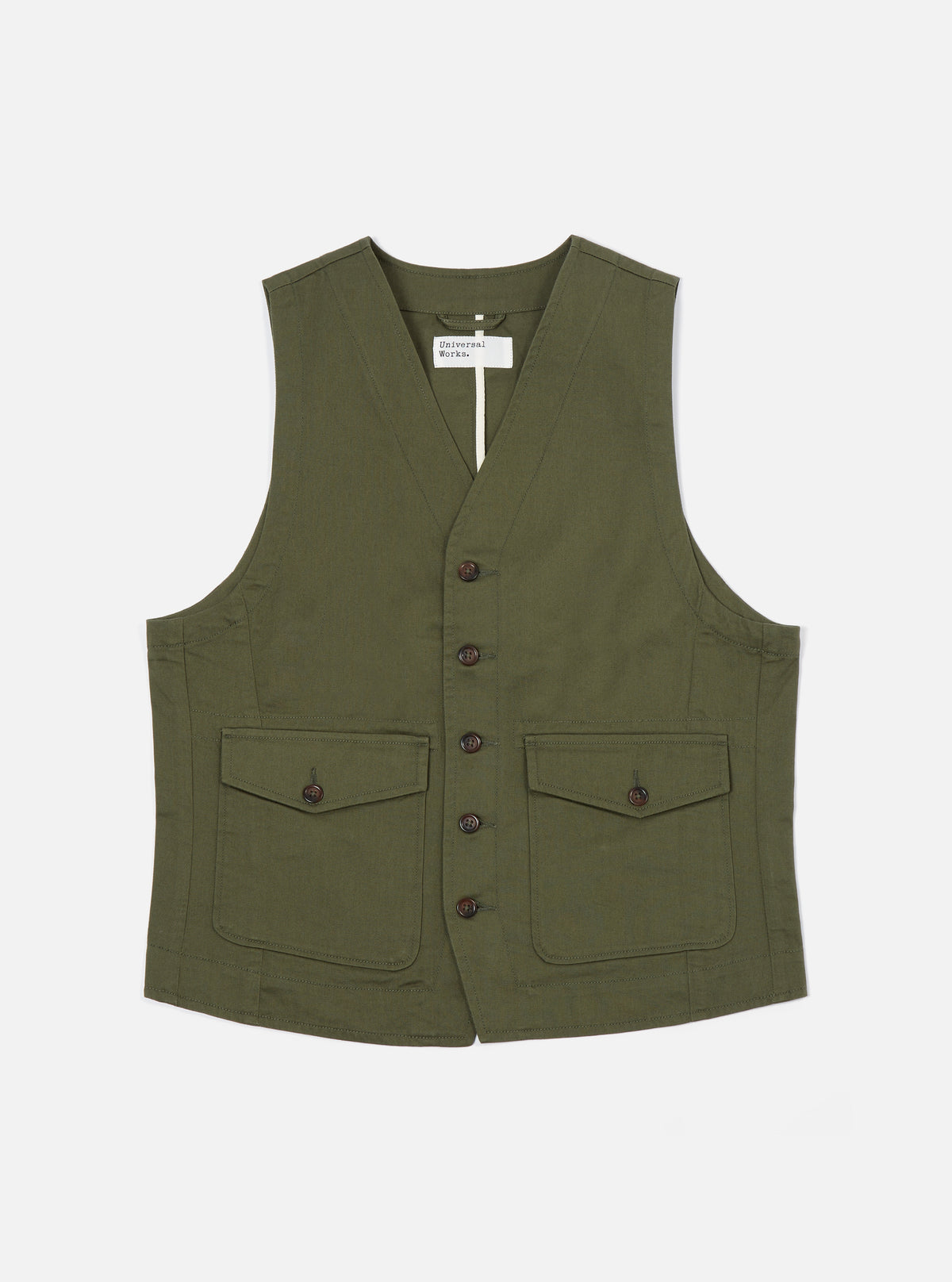 Universal Works Field Waistcoat in Light Olive Twill