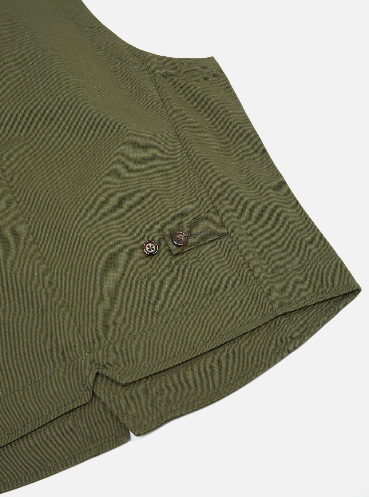 Universal Works Field Waistcoat in Light Olive Twill