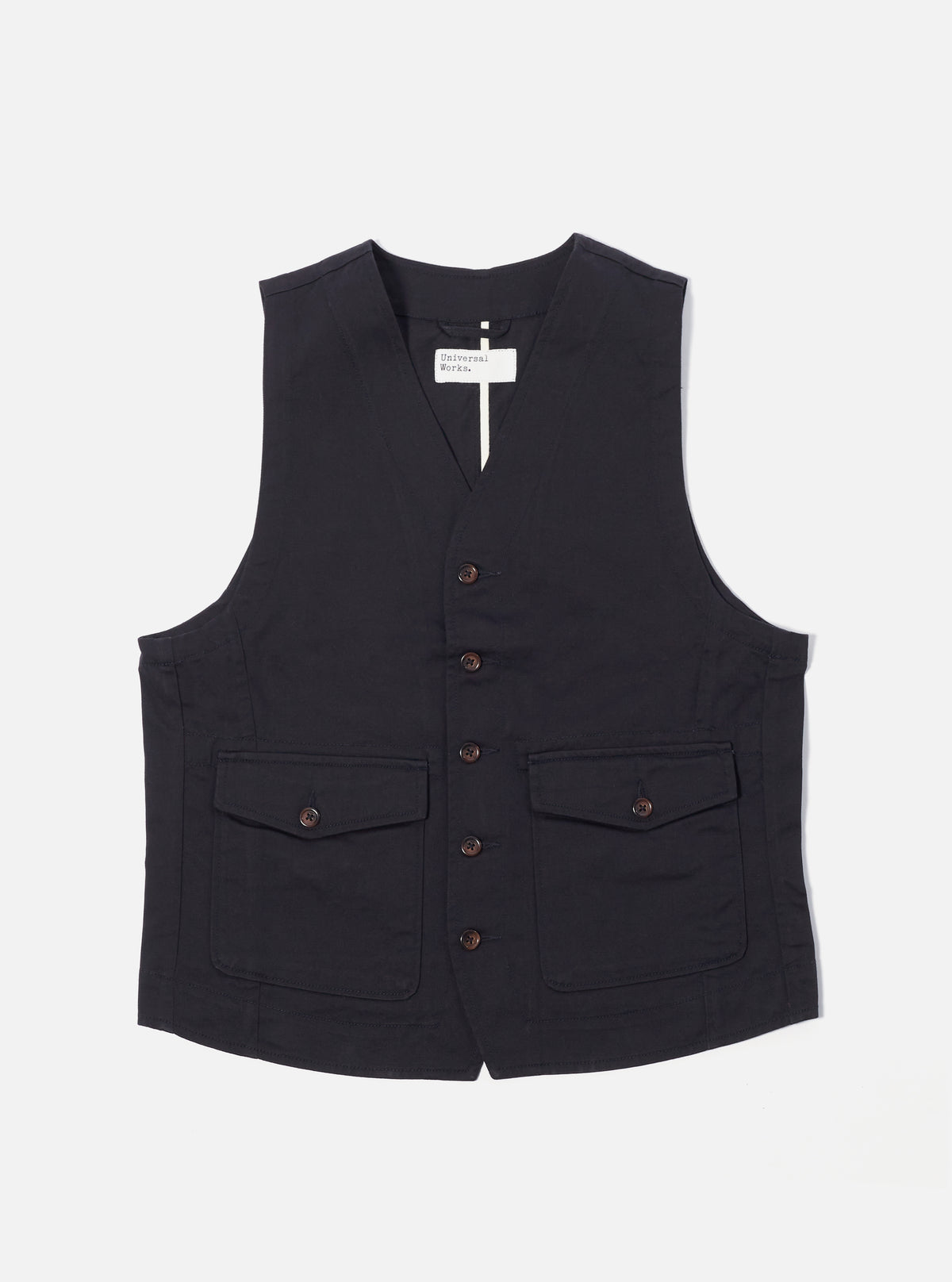 Universal Works Field Waistcoat in Black Twill