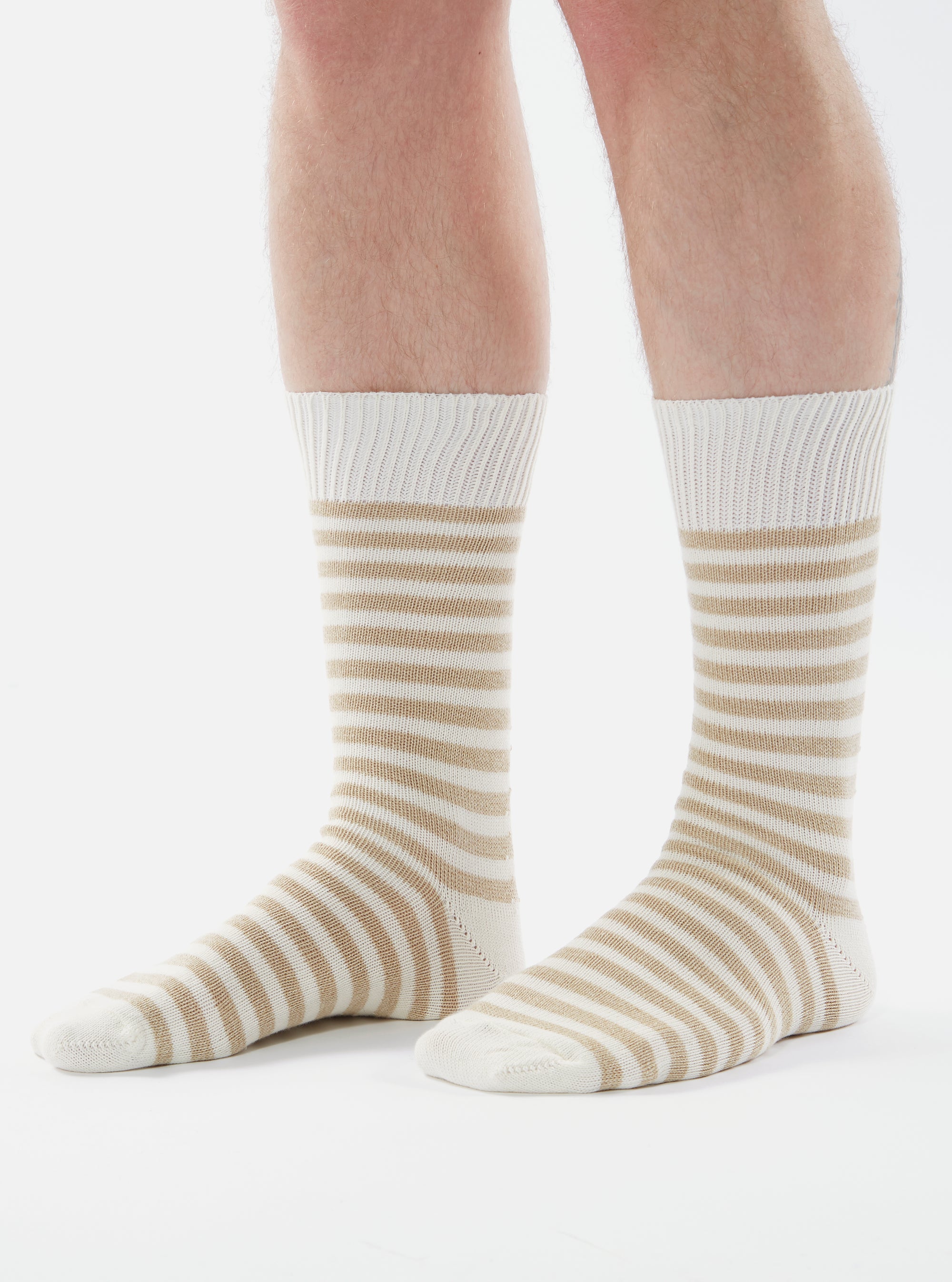 Universal Works Stripe Sock in Ecru Cotton