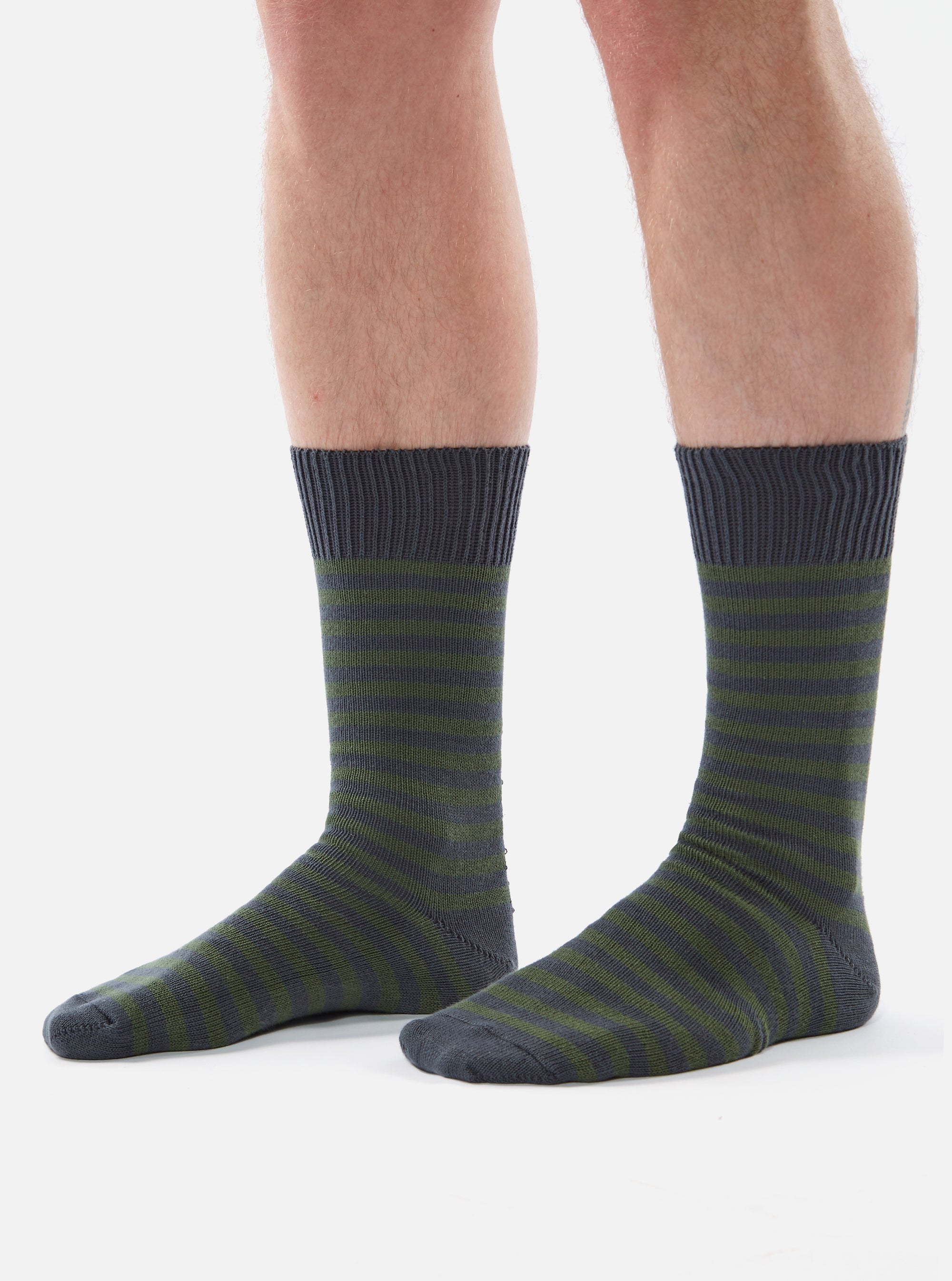 Universal Works Stripe Sock in Grey Cotton