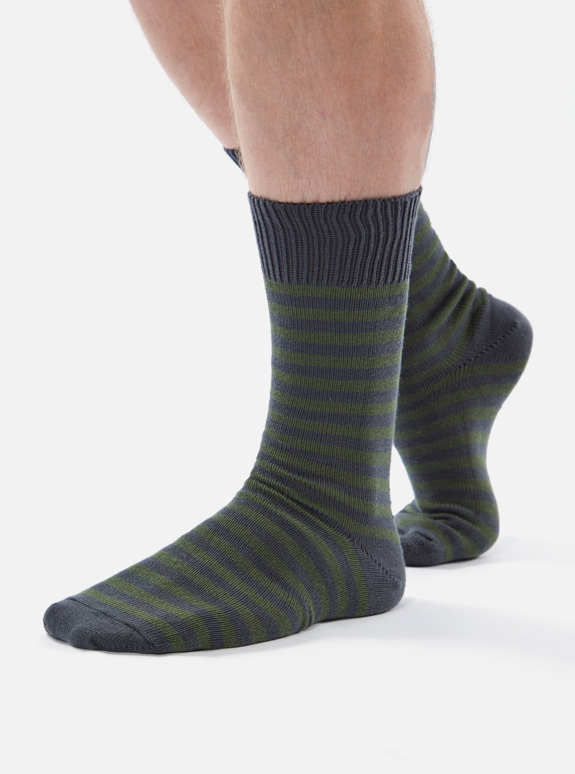 Universal Works Stripe Sock in Grey Cotton