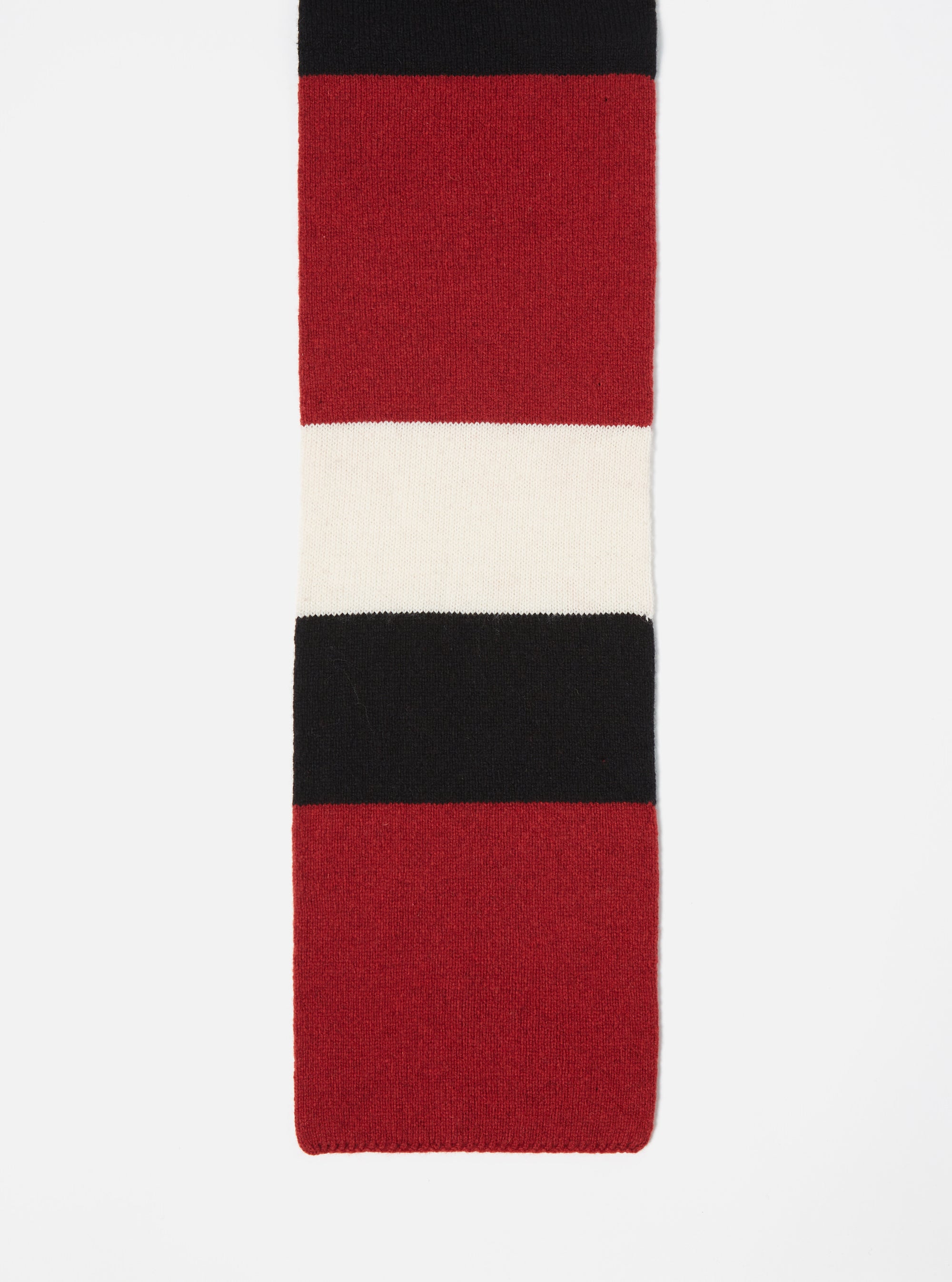 Universal Works Deluxe Football Scarf in Black/Red/Ecru Soft Wool