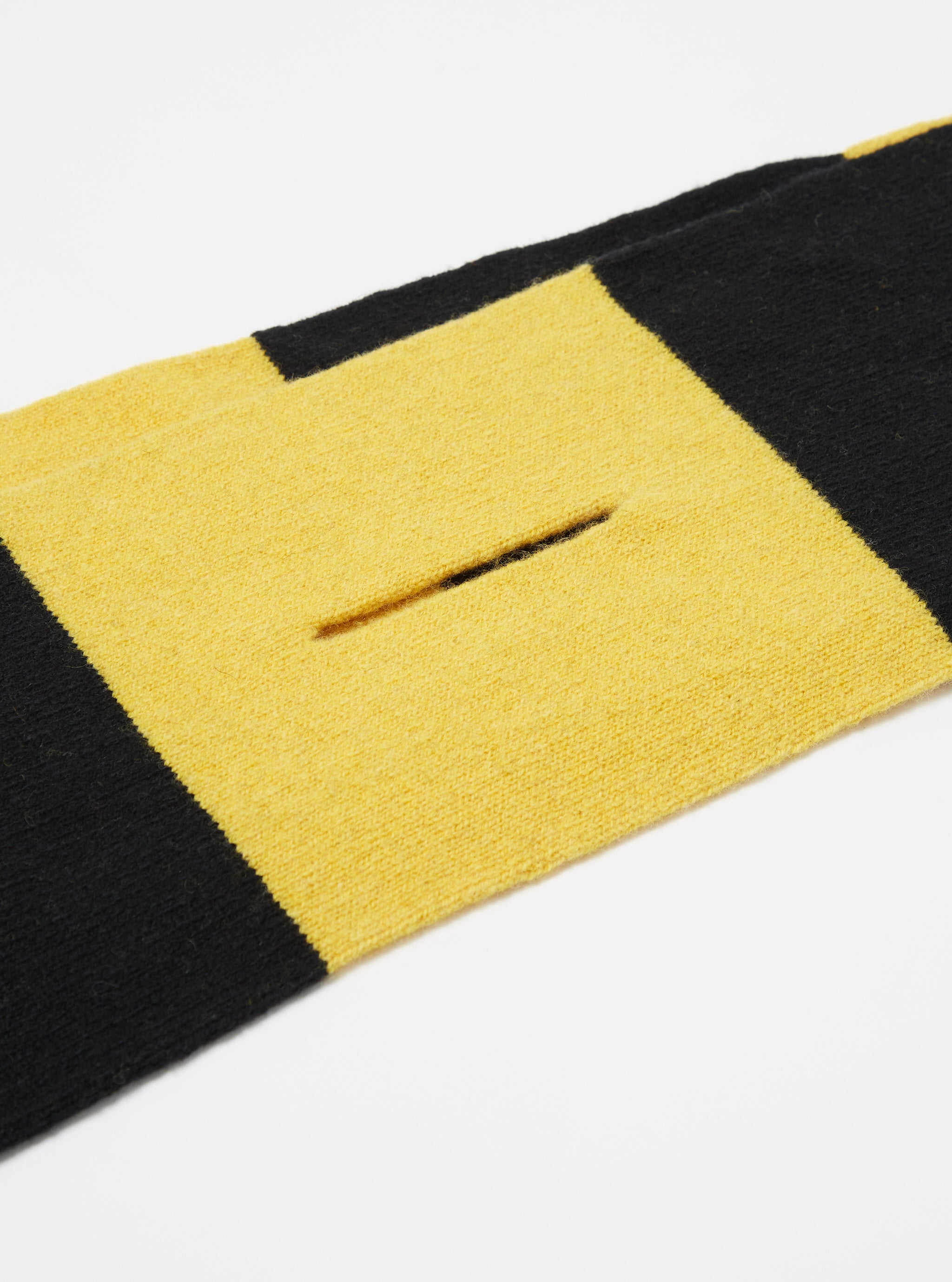 Universal Works Deluxe Football Scarf in Black/Yellow Soft Wool
