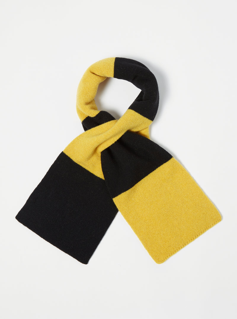 Universal Works Deluxe Football Scarf in Black/Yellow Soft Wool