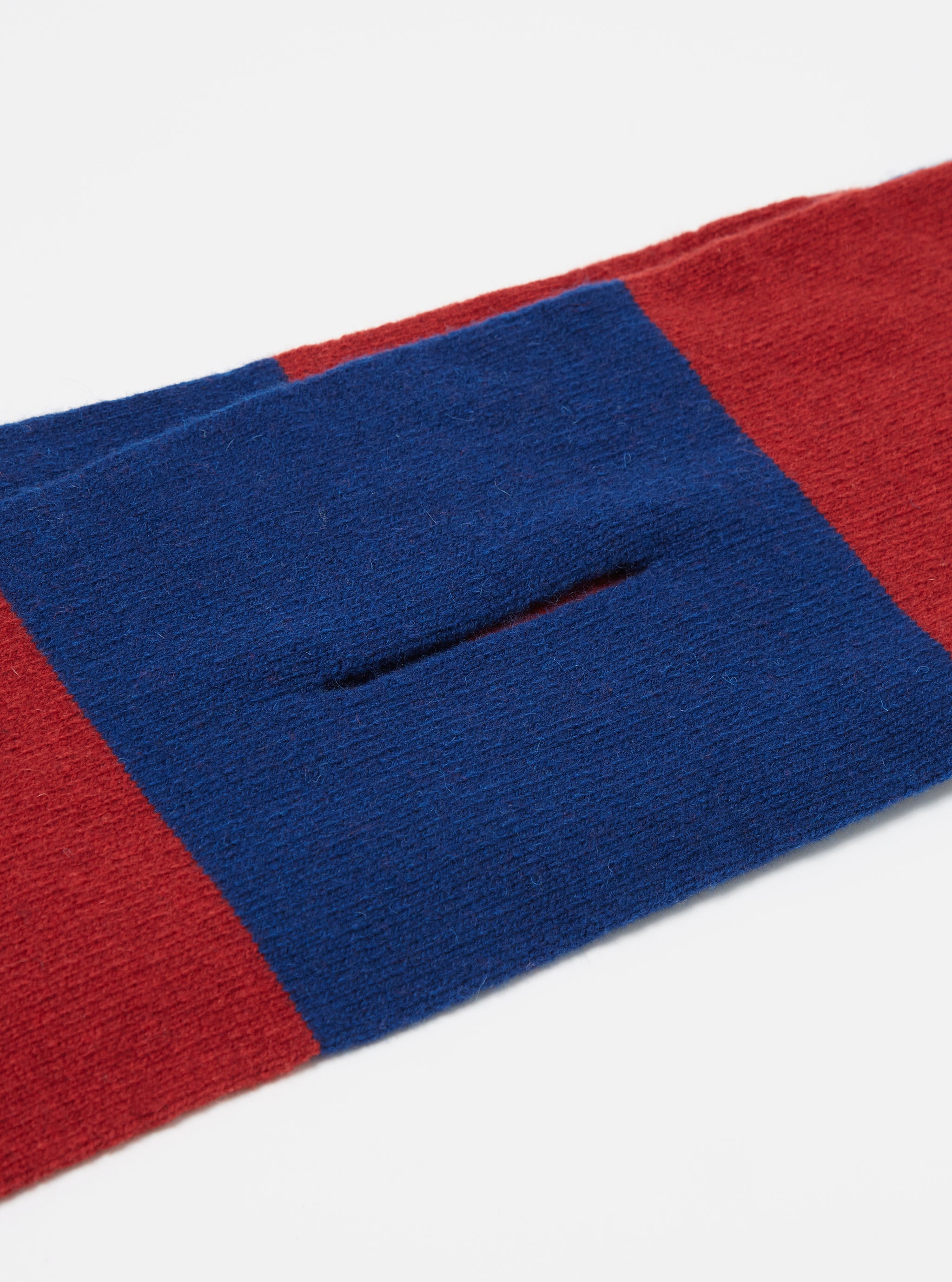 Universal Works Deluxe Football Scarf in Red/Blue Soft Wool