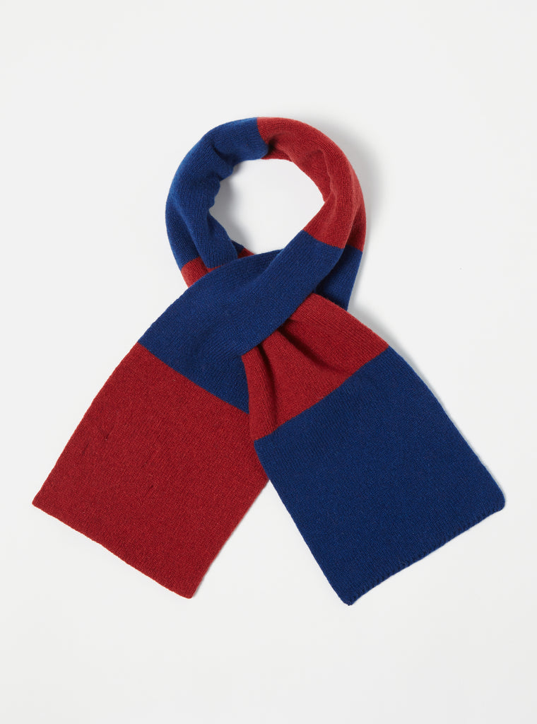 Universal Works Deluxe Football Scarf in Red/Blue Soft Wool
