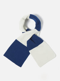 Universal Works Deluxe Football Scarf in Ecru/Blue Soft Wool