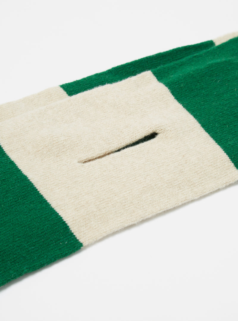 Universal Works Deluxe Football Scarf in Beige/Green Soft Wool