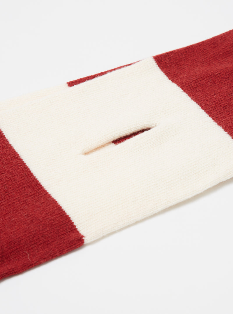 Universal Works Deluxe Football Scarf in Ecru/Red Soft Wool