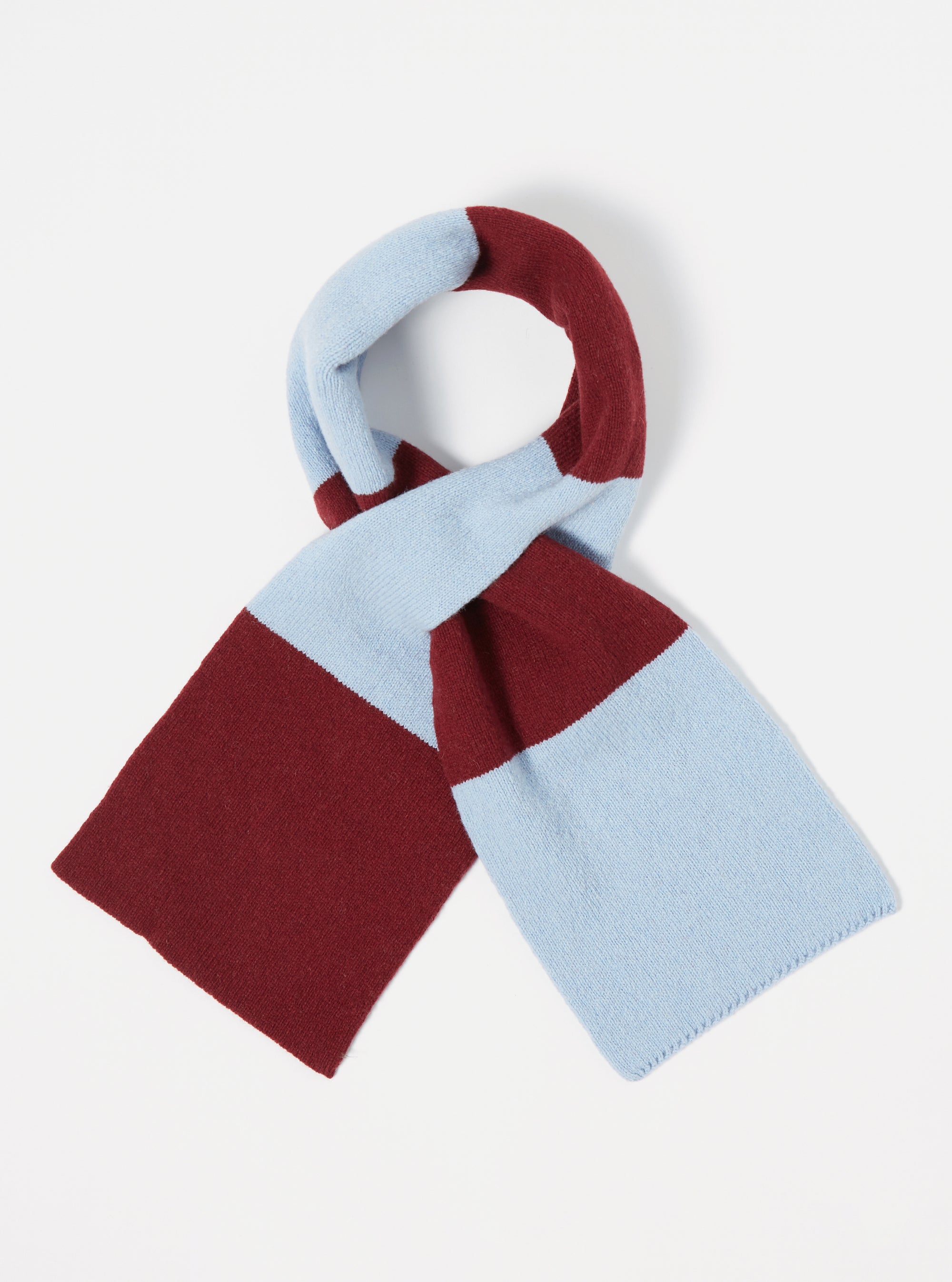 Universal Works Deluxe Football Scarf in Sky/Claret Soft Wool